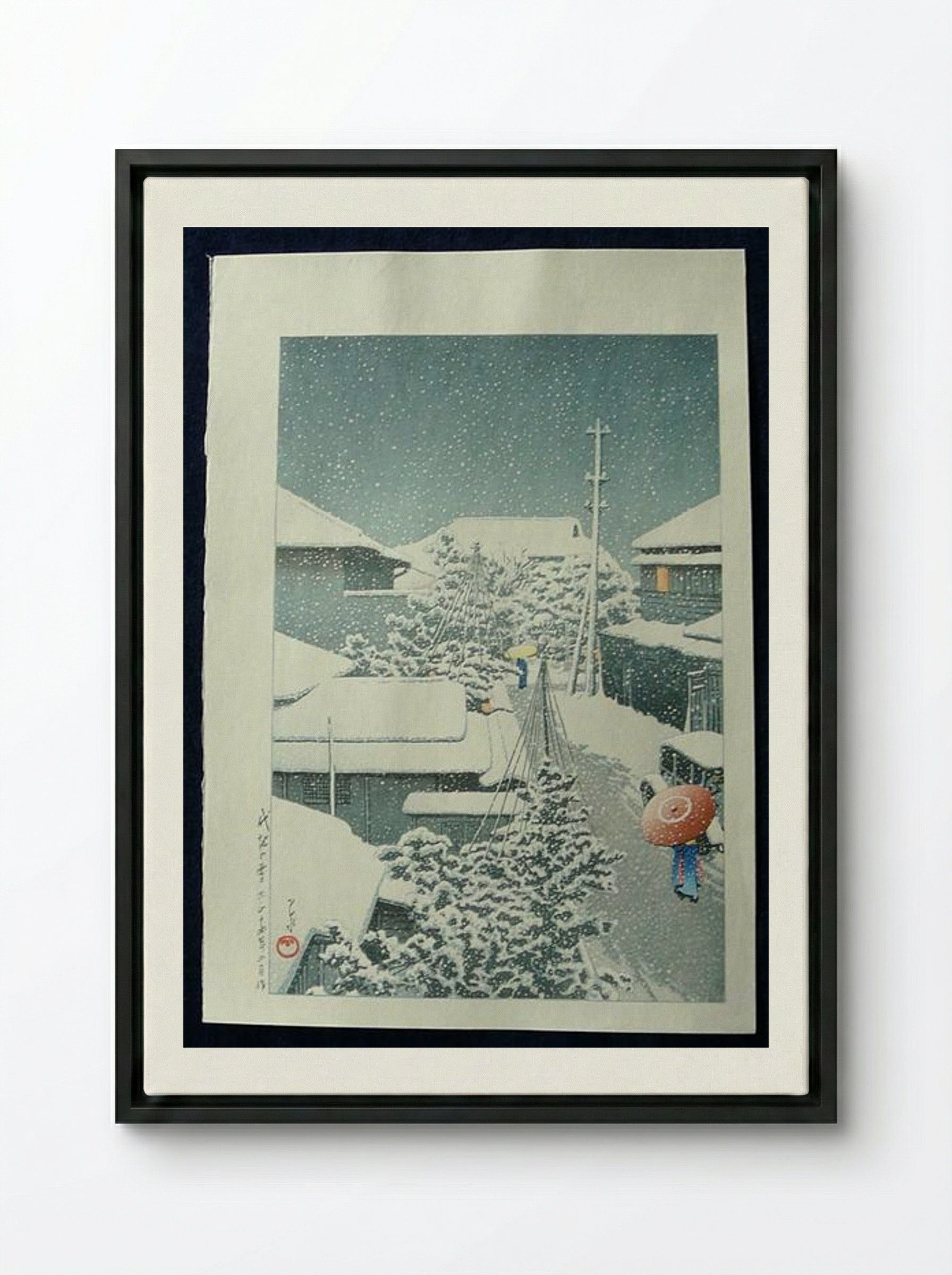 Snow at Shirochi - Hasui Kawase - Framed Canvas Black