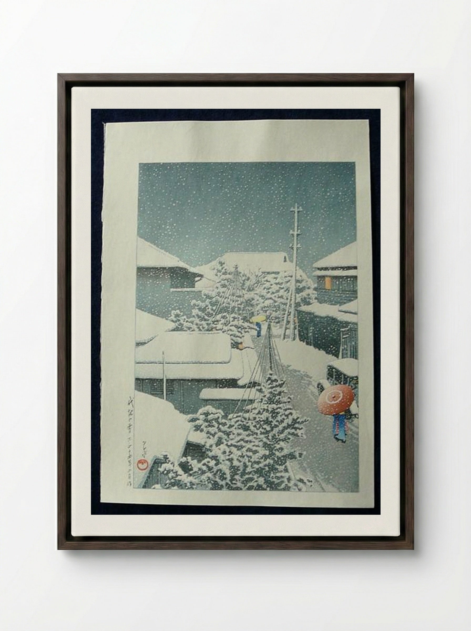 Snow at Shirochi - Hasui Kawase - Framed Canvas Dark Wood