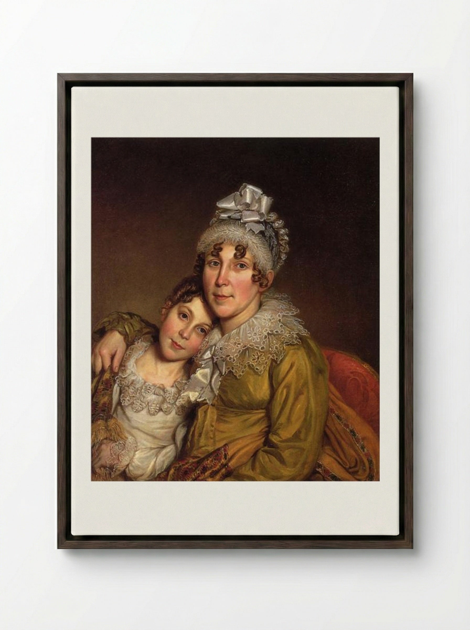 Mother Caressing Her Convalescent Daughter - Charles Willson Peale - Framed Canvas Dark Wood