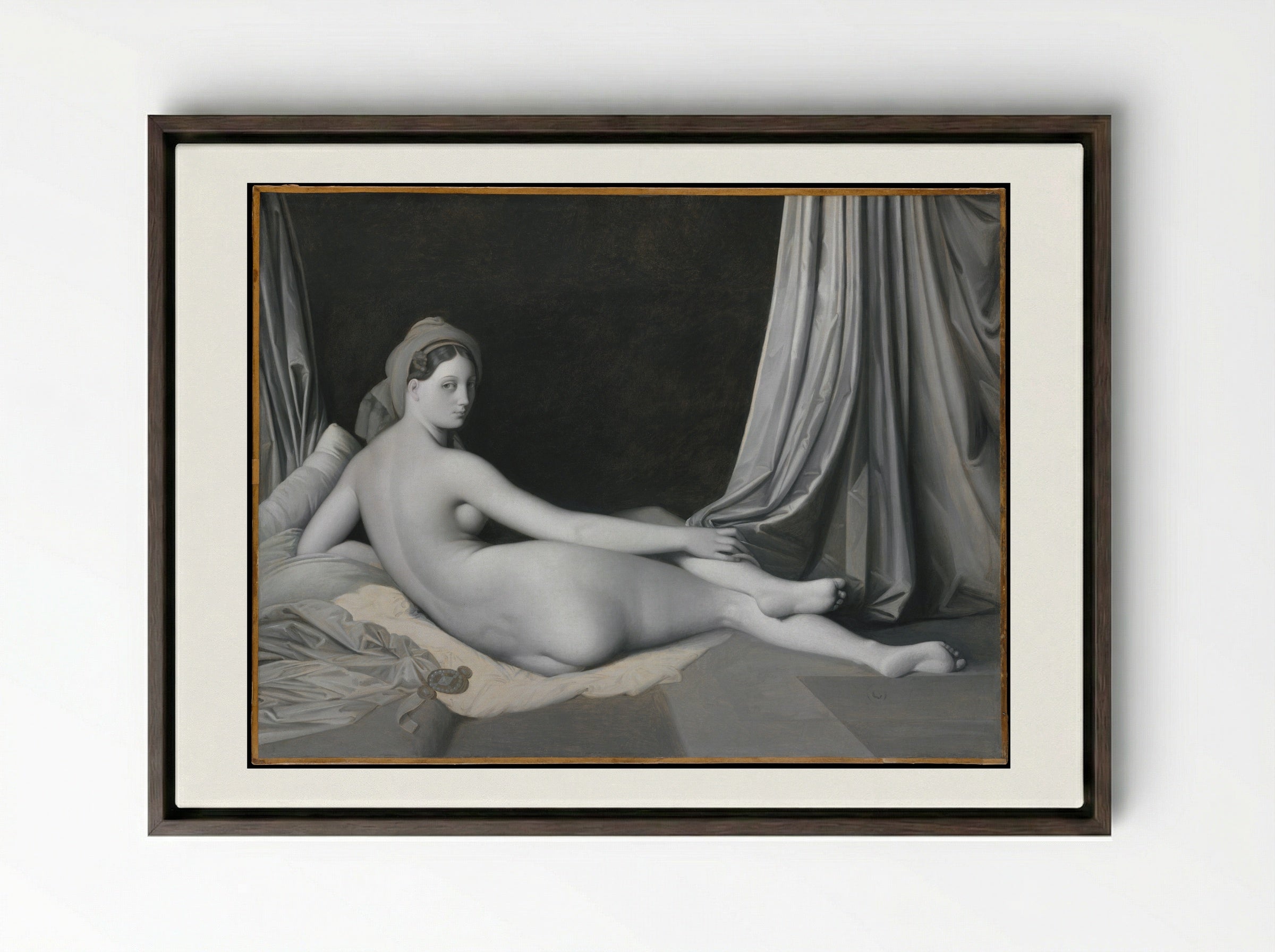 Odalisque in Grisaille - Jean Auguste Dominique Ingres - Framed Canvas Dark Wood