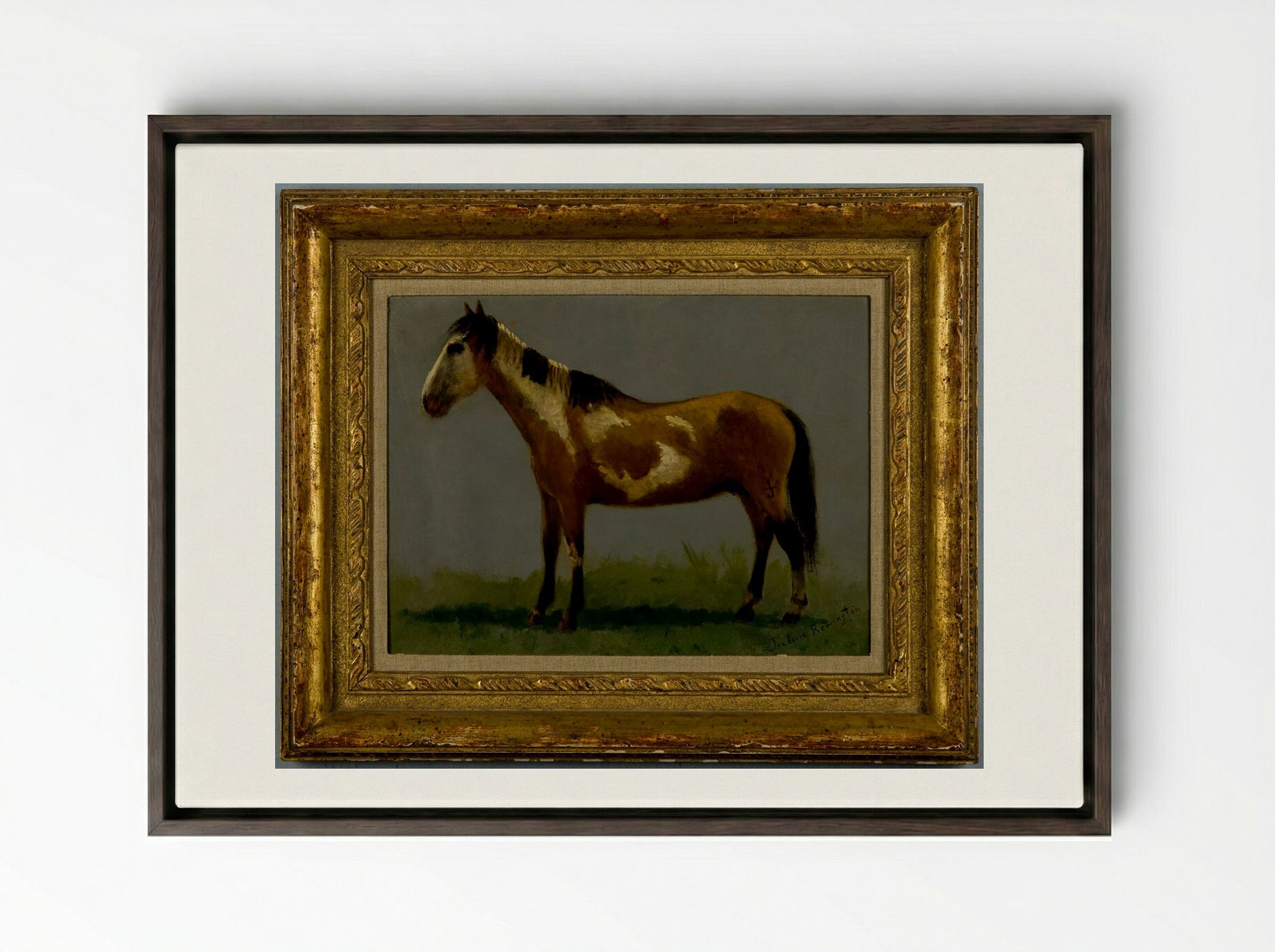 Plains Pony - Frederic Remington - Framed Canvas Dark Wood