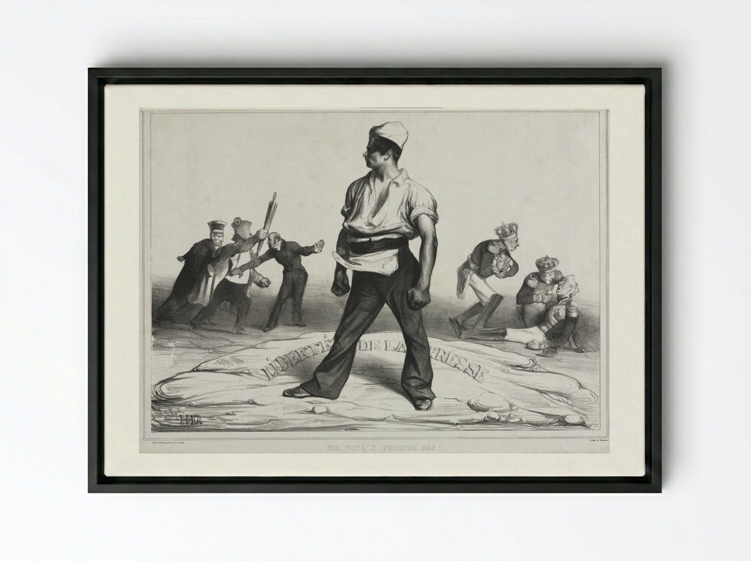Ne vous y frottez pas! - Honoré Daumier - Framed Canvas Black