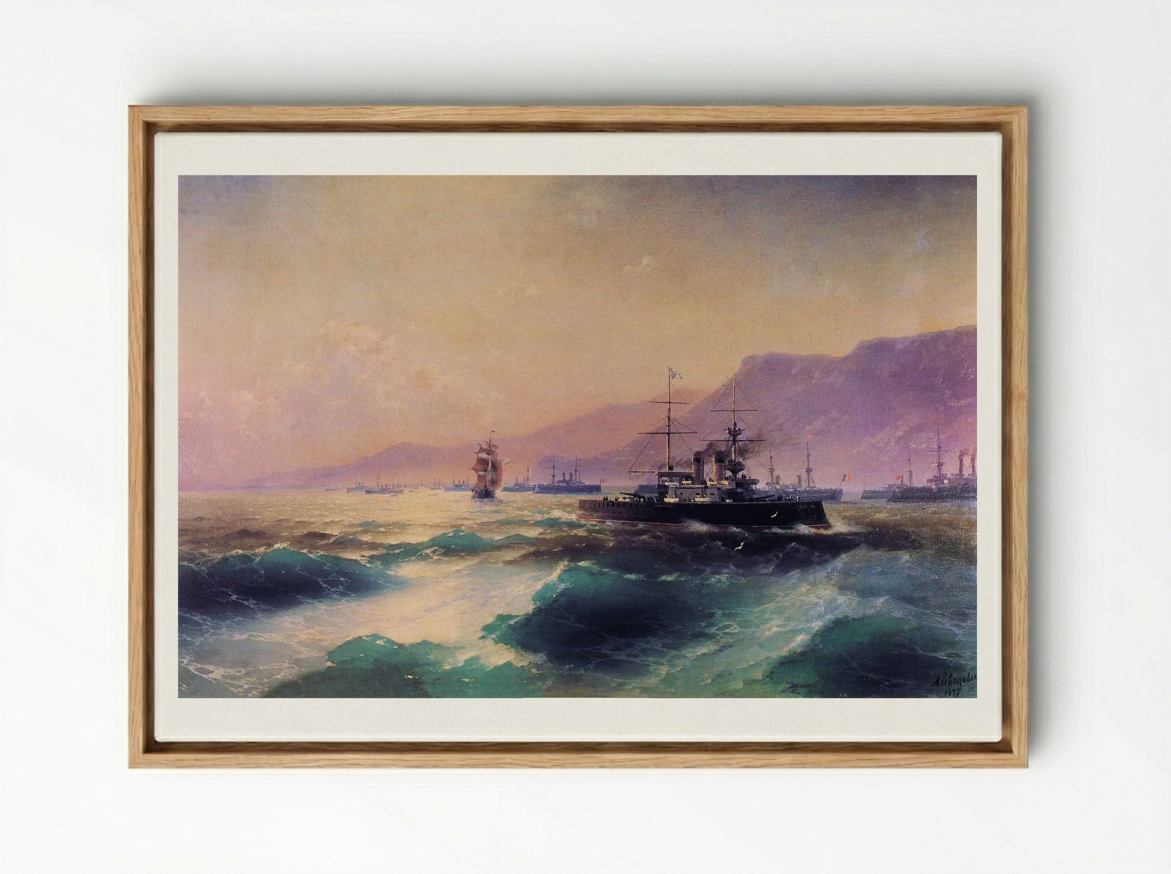 Gunboat off Crete - Ivan Aivazovsky - Framed Canvas Wood