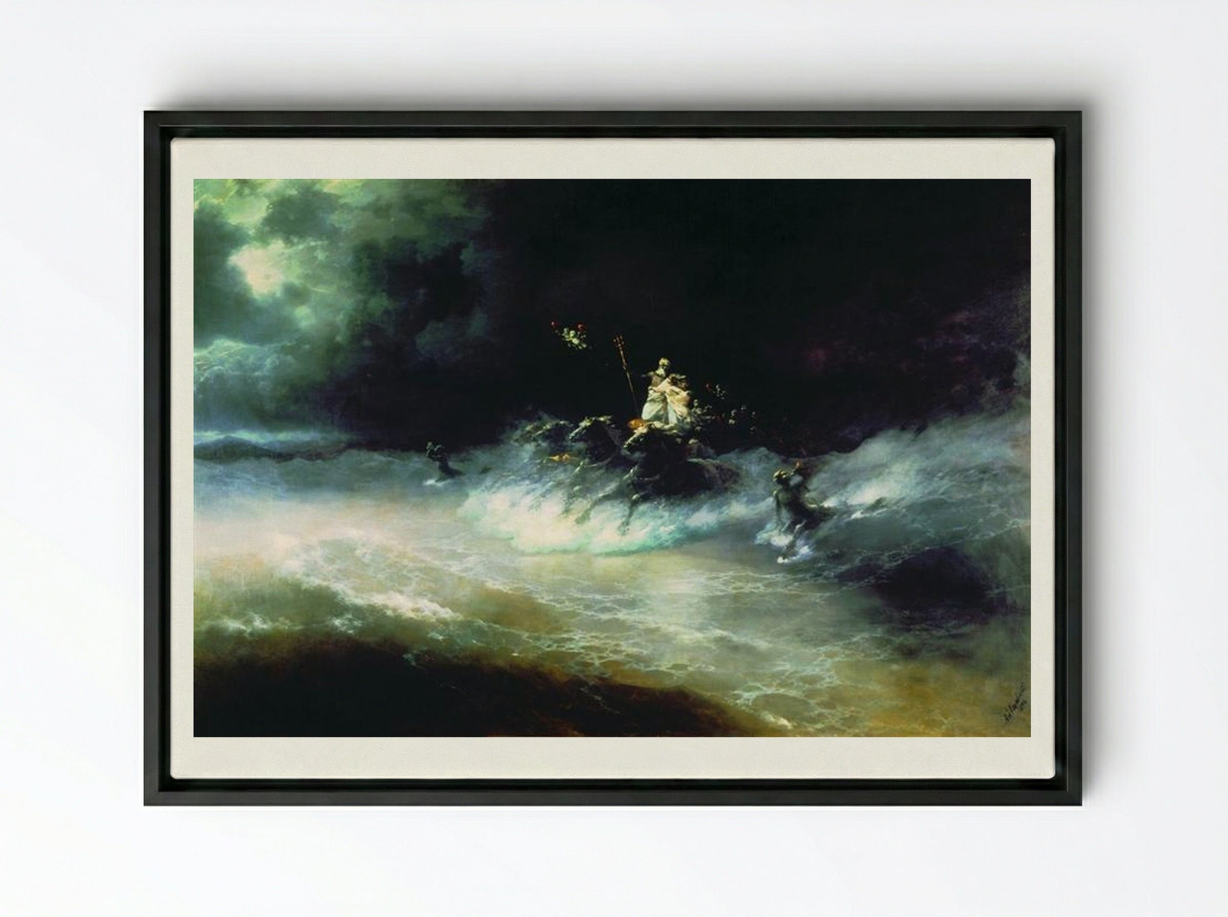 Travel of Poseidon by Sea - Ivan Aivazovsky - Framed Canvas Black