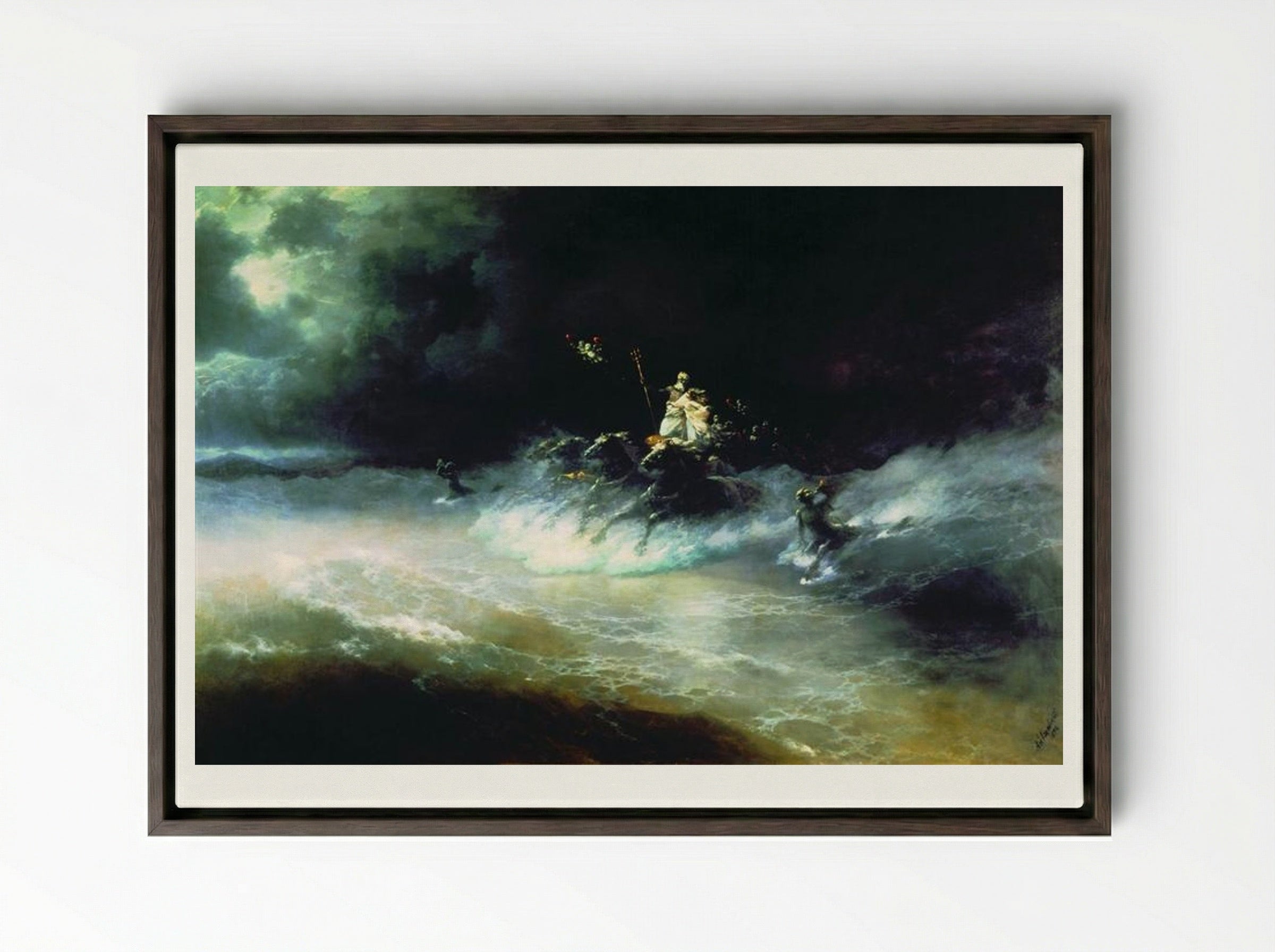 Travel of Poseidon by Sea - Ivan Aivazovsky - Framed Canvas Dark Wood