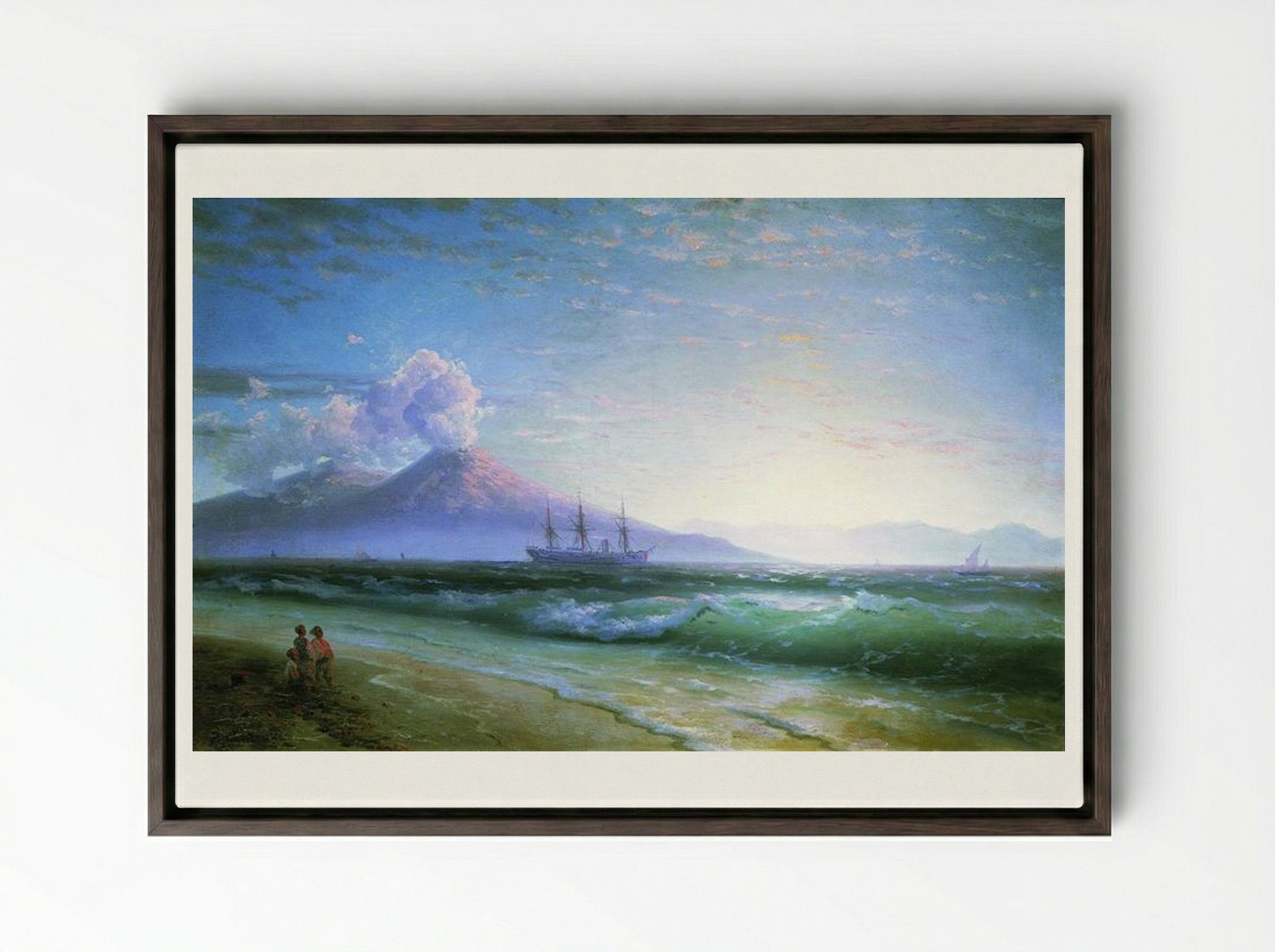 The Bay of Naples early in the morning - Ivan Aivazovsky - Framed Canvas Dark Wood