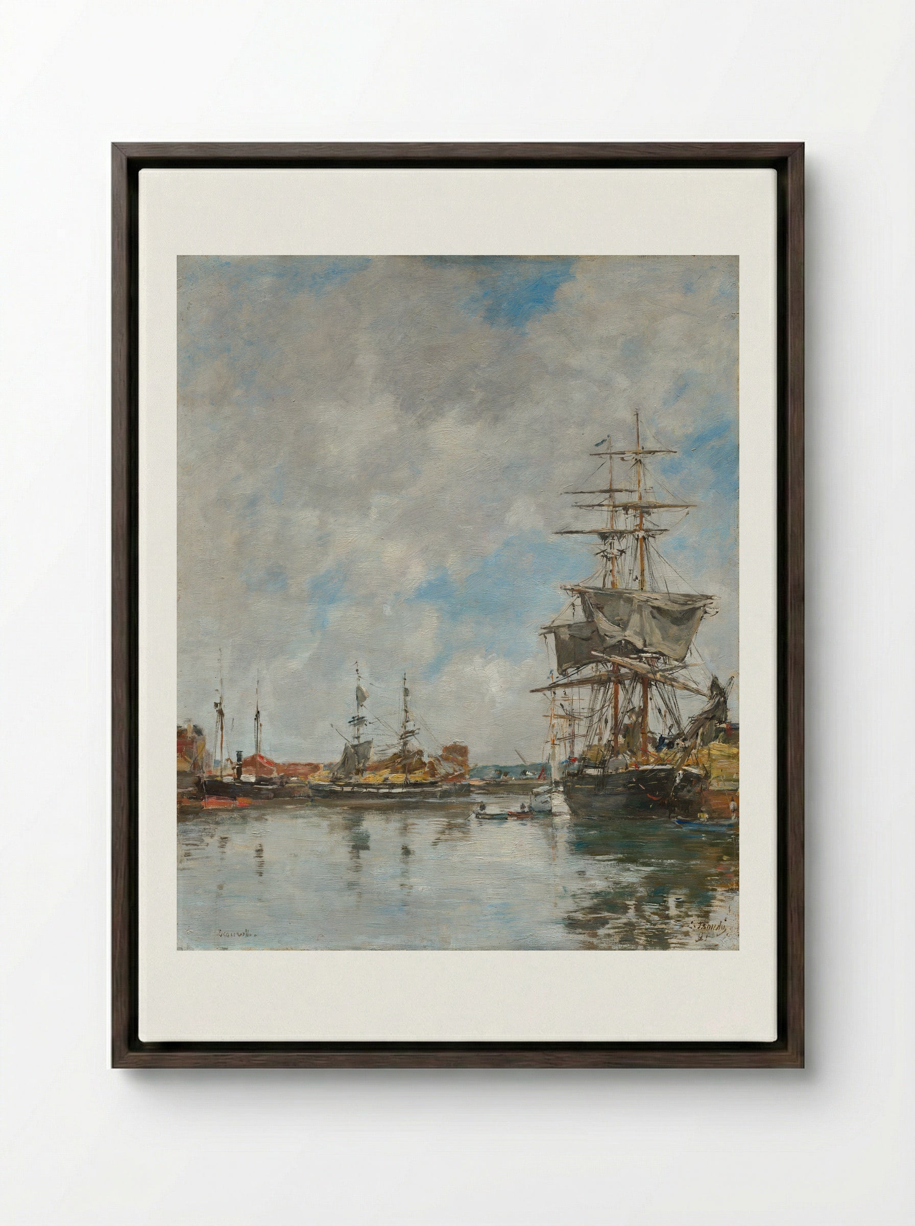 Deauville, the Dock - Eugène Boudin - Framed Canvas Dark Wood