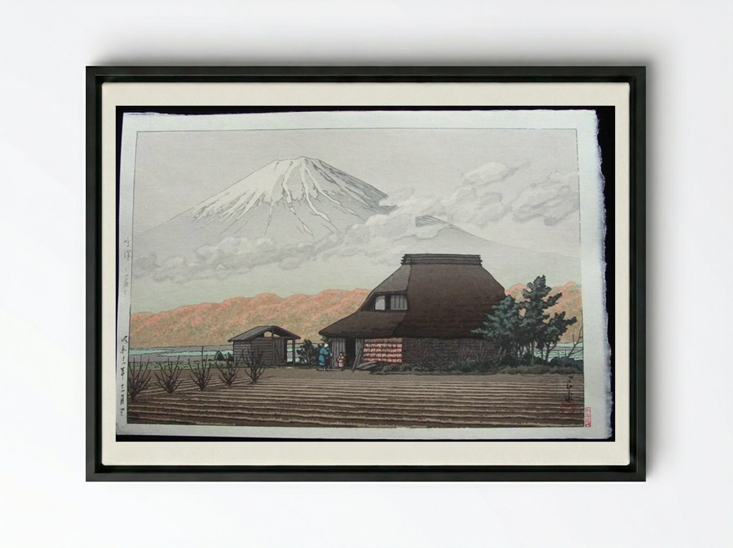 Mount Fuji from Narusawa in Autumn - Hasui Kawase - Framed Canvas Black