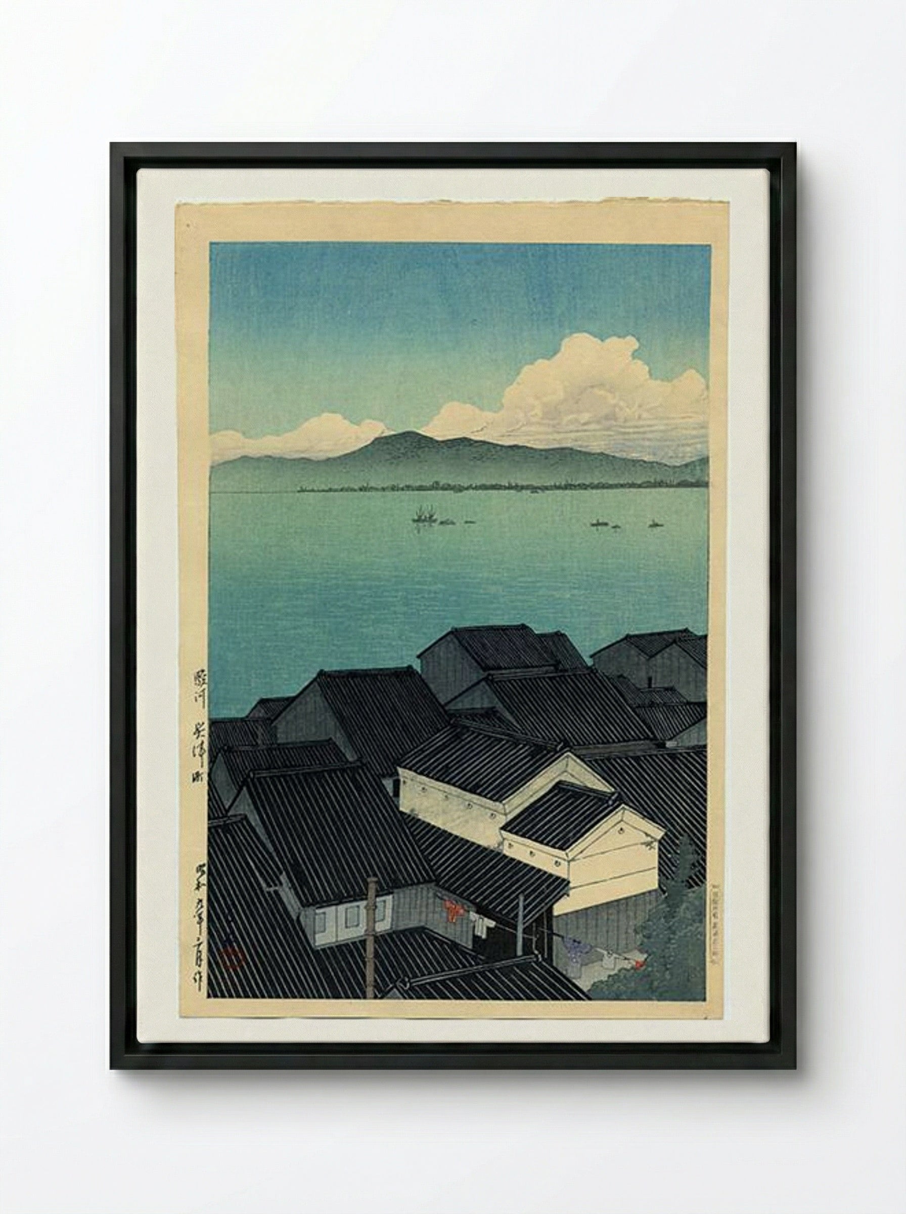 Okitsu-cho, Suruga - Hasui Kawase - Framed Canvas Black