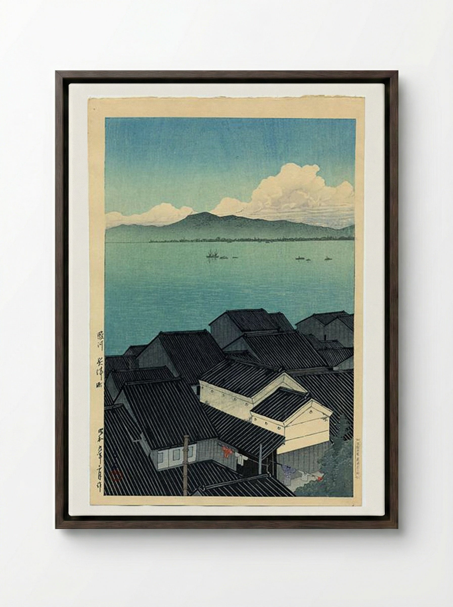 Okitsu-cho, Suruga - Hasui Kawase - Framed Canvas Dark Wood