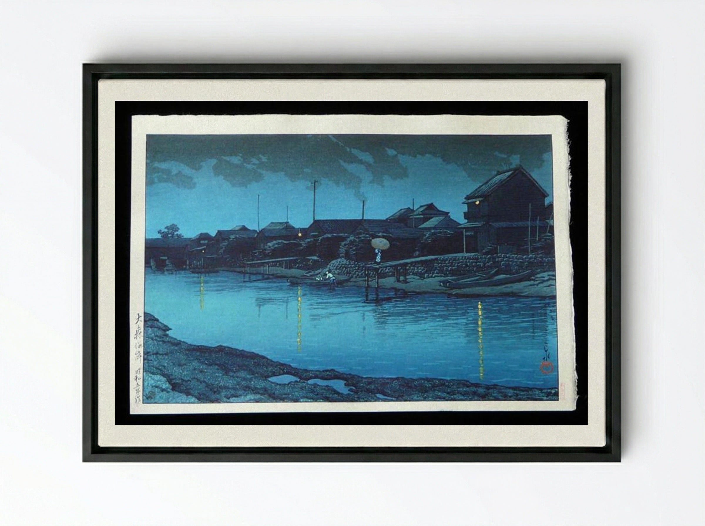 Omori Beach at Night - Hasui Kawase - Framed Canvas Black