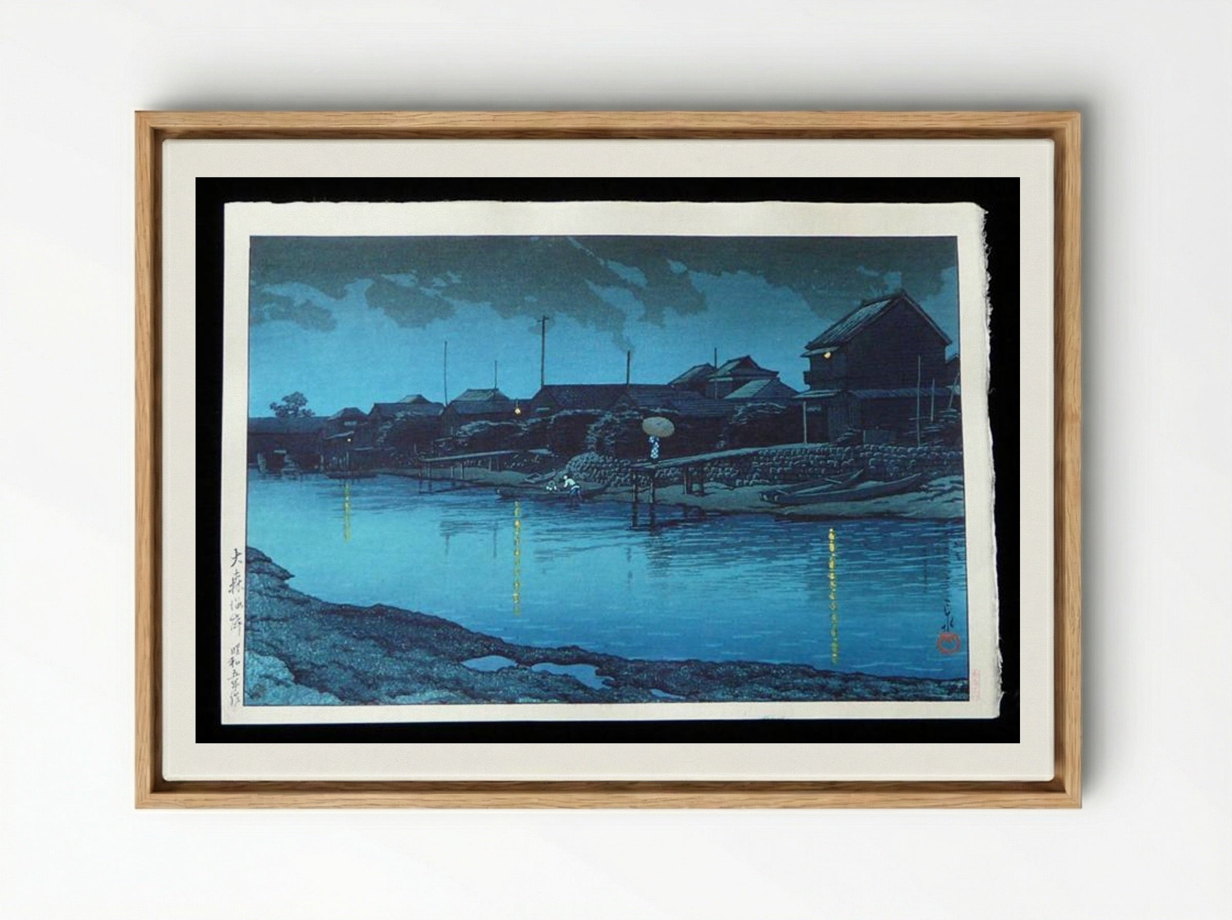 Omori Beach at Night - Hasui Kawase - Framed Canvas Wood