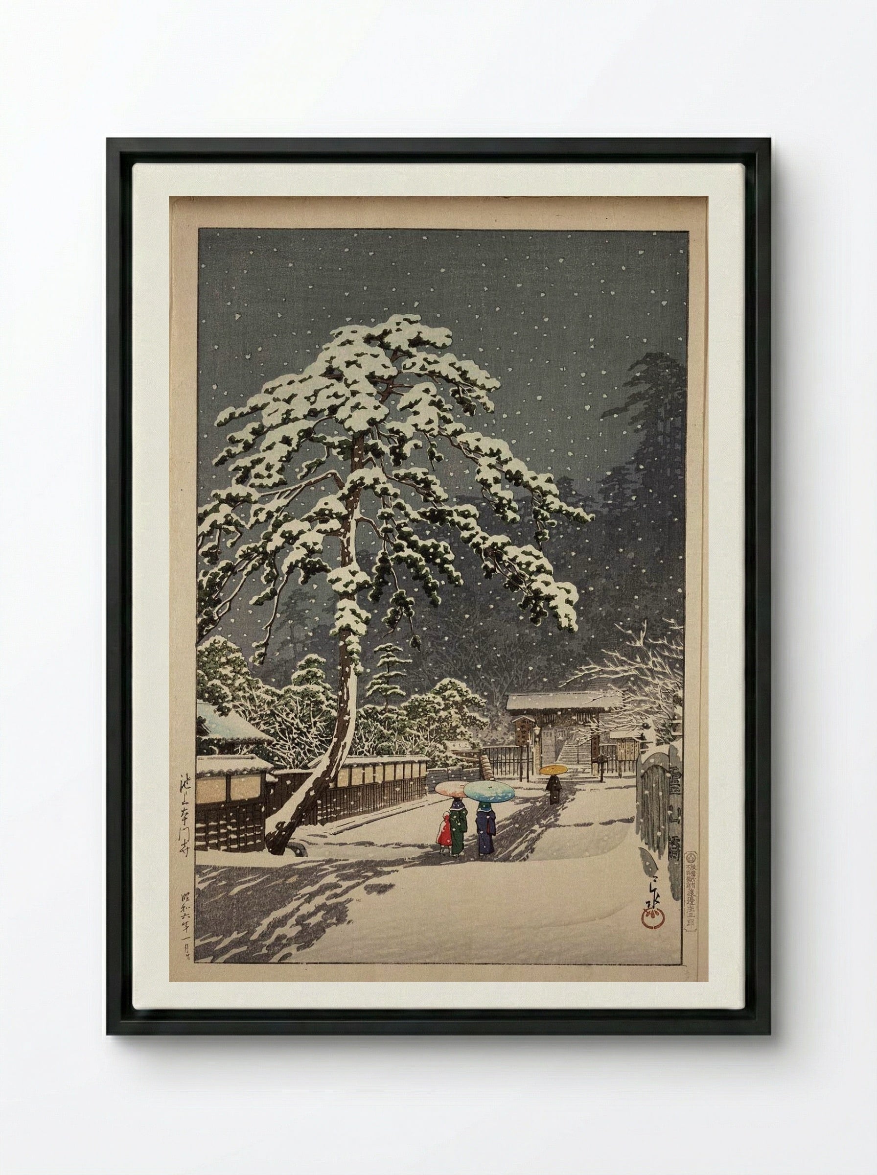 Ikegami Honmonji Temple - Hasui Kawase - Framed Canvas Black