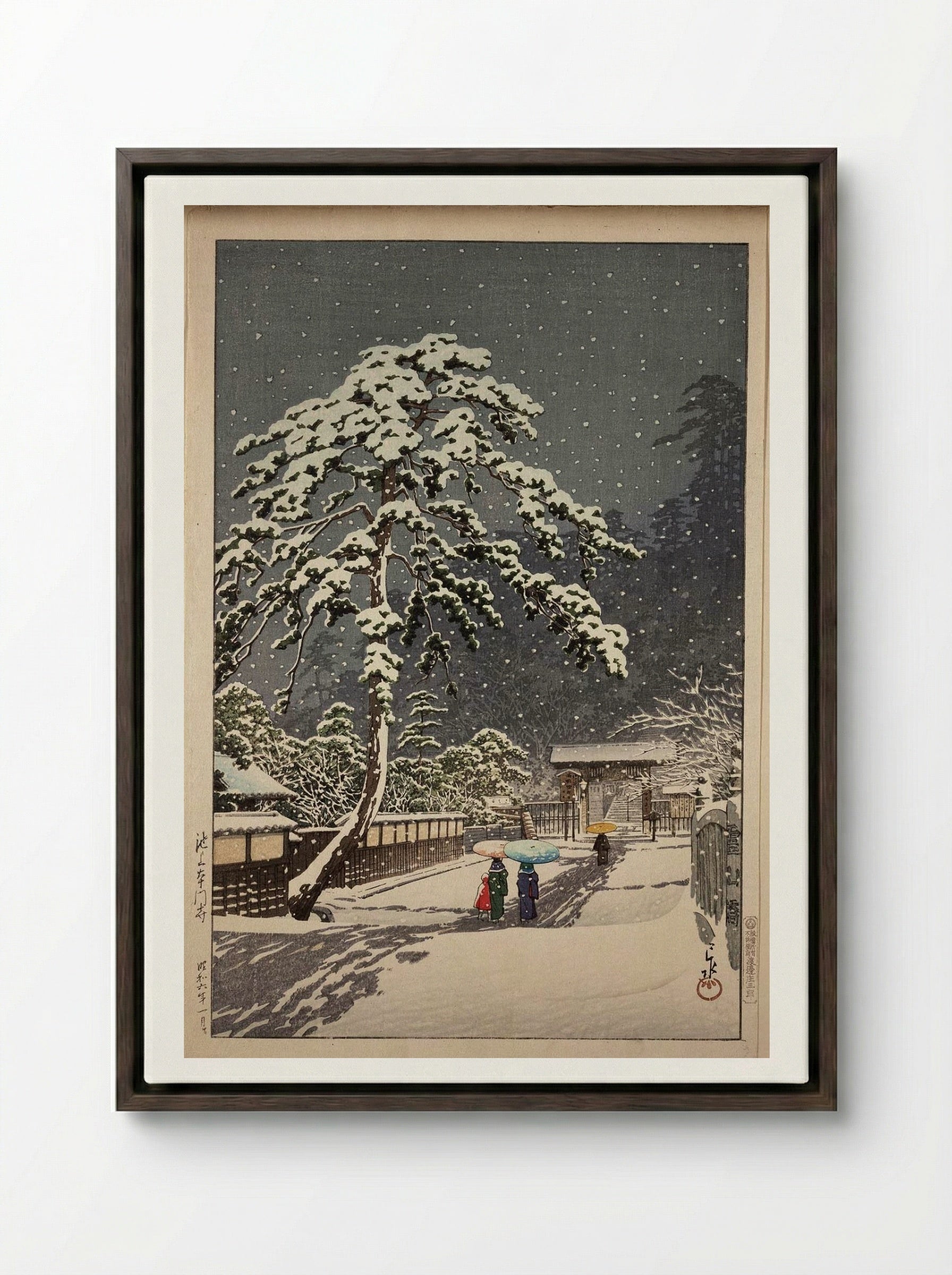 Ikegami Honmonji Temple - Hasui Kawase - Framed Canvas Dark Wood