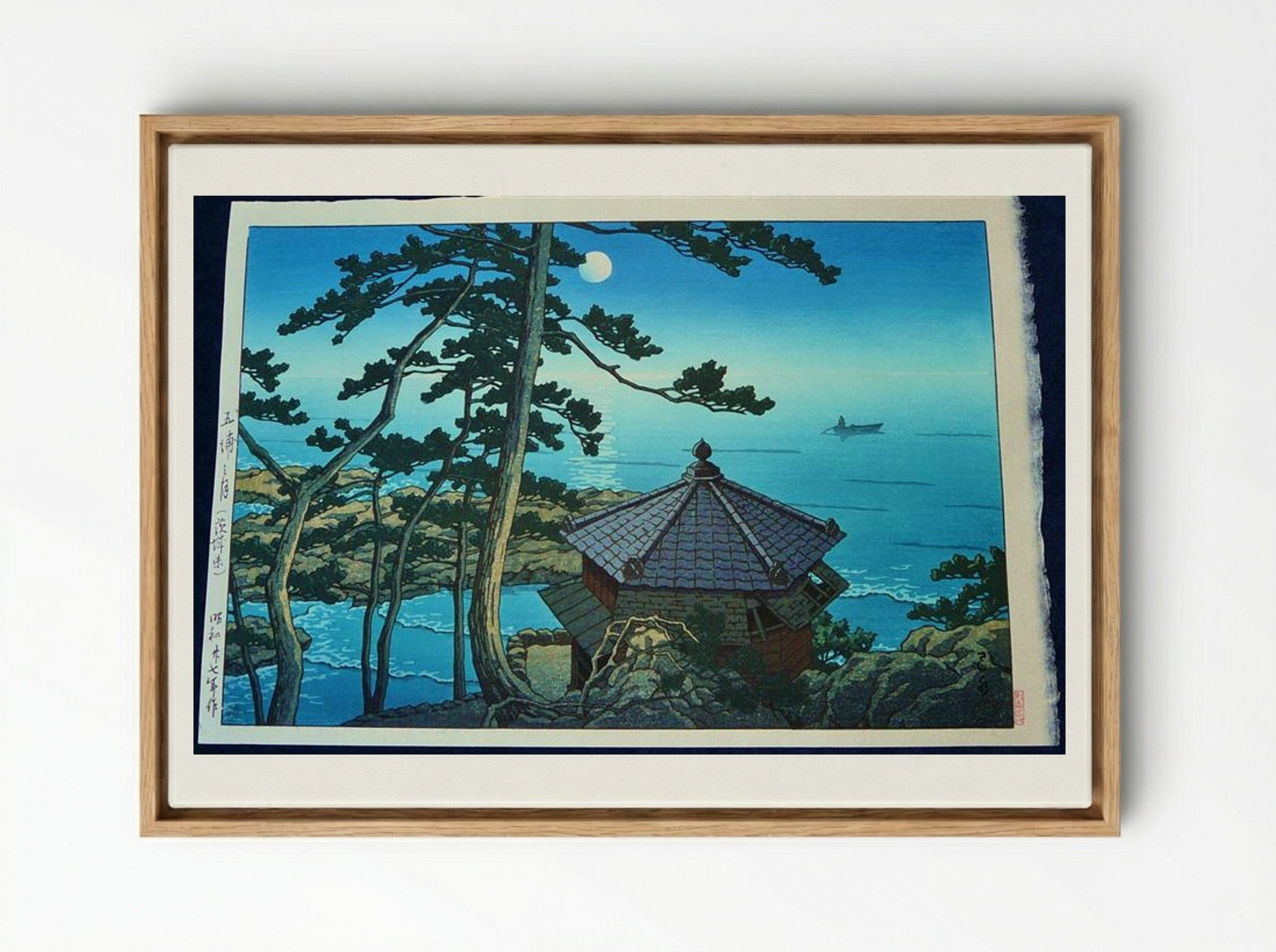 Full Moon at Izu-ura, Ibaraki - Hasui Kawase - Framed Canvas Wood