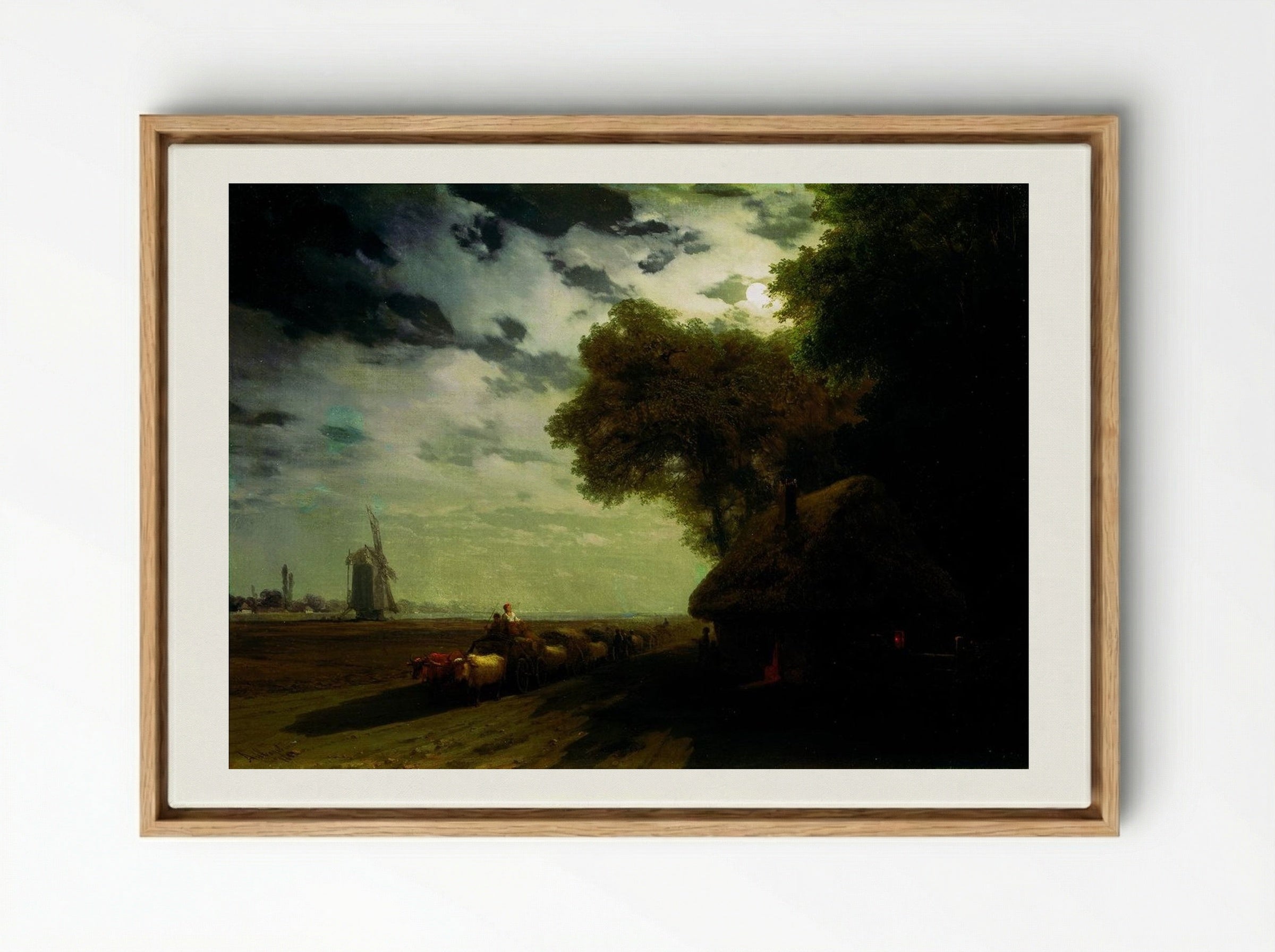 Ukrainian Landscape with Chumaks in the Moonlight - Ivan Aivazovsky - Framed Canvas Wood