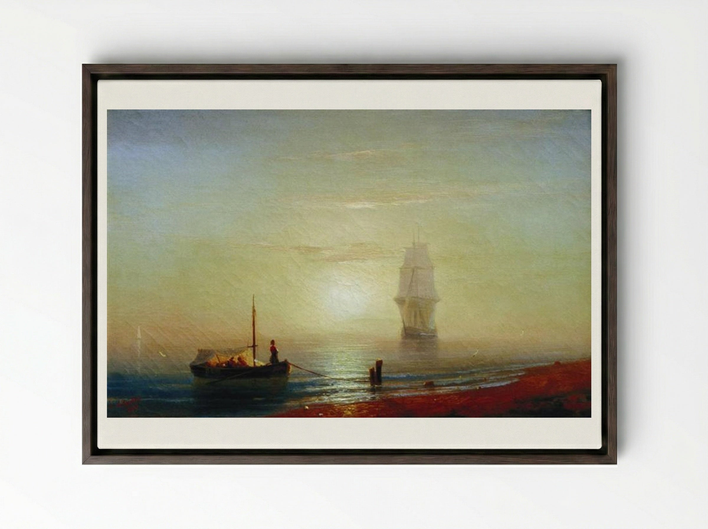 The Sunset on the Sea - Ivan Aivazovsky - Framed Canvas Dark Wood