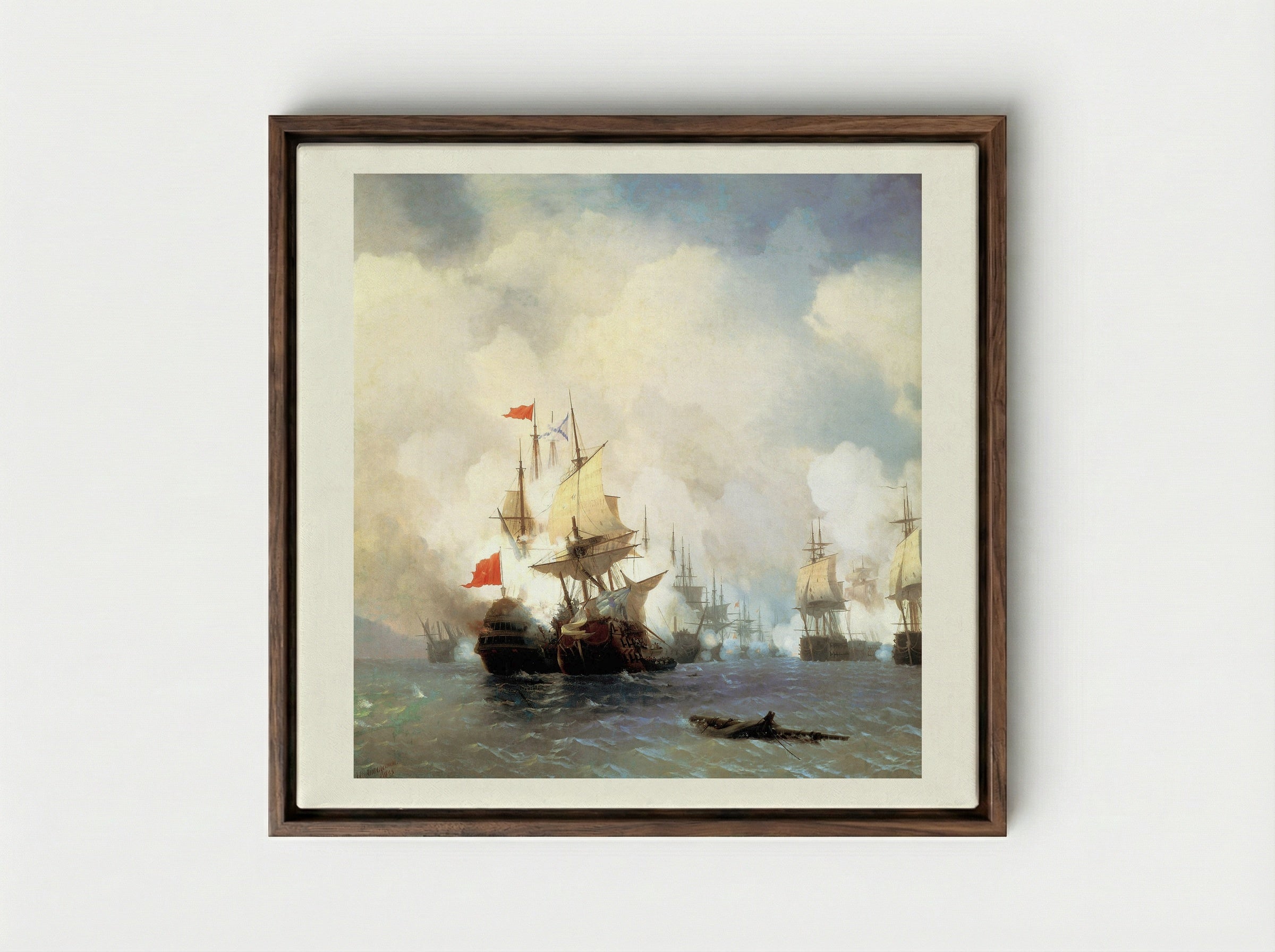 Battle of Chios on 24 June, 1770 - Ivan Aivazovsky - Framed Canvas Dark Wood