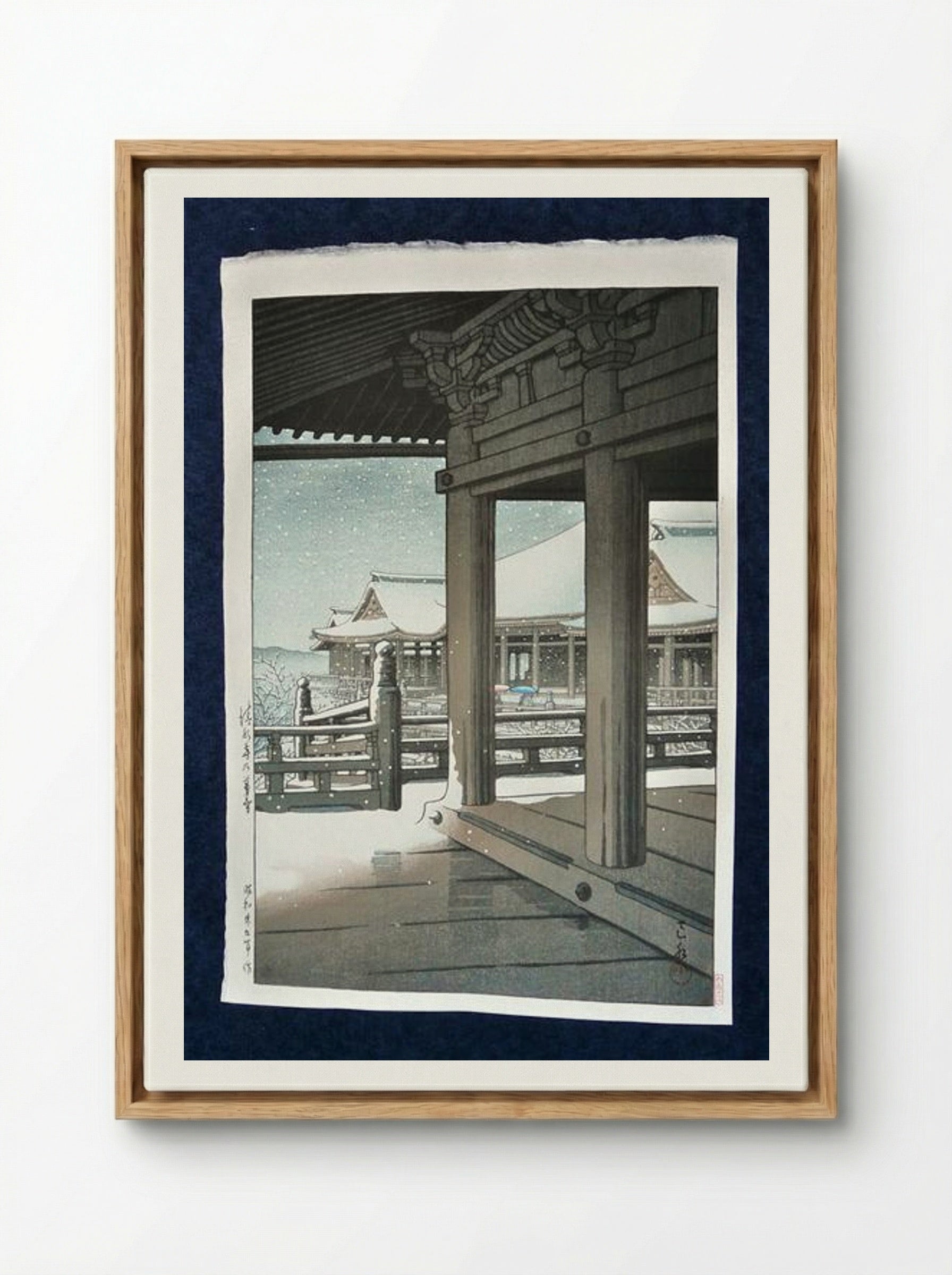 Snow Fall at Kiyomizu Temple, Kyoto - Hasui Kawase - Framed Canvas Wood