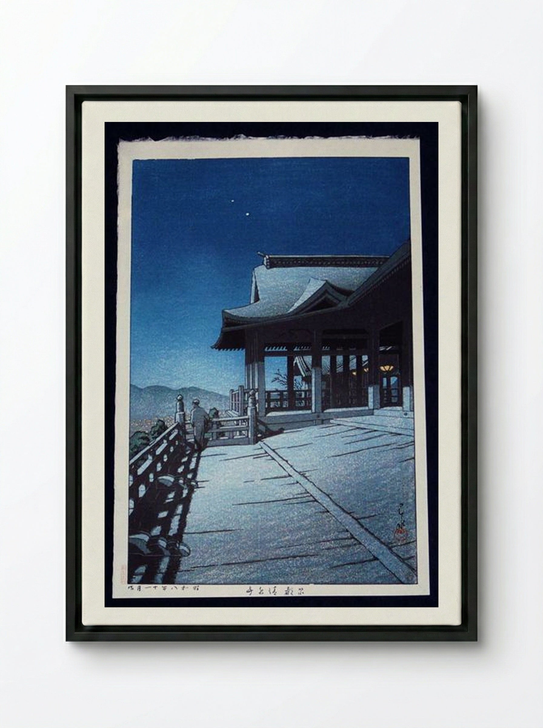 Self-Portrait at Kiyomizu Temple, Kyoto - Hasui Kawase - Framed Canvas Black