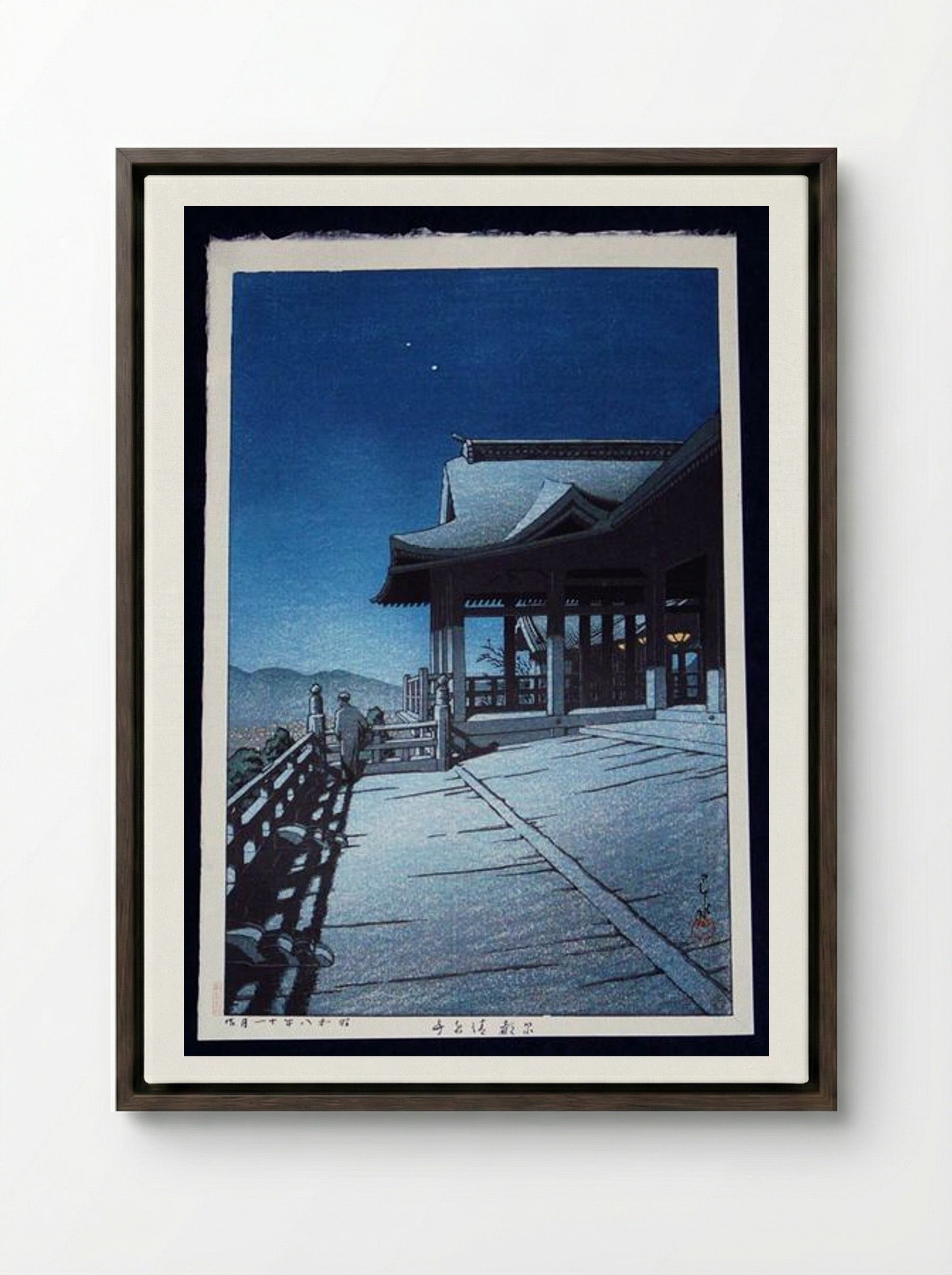 Self-Portrait at Kiyomizu Temple, Kyoto - Hasui Kawase - Framed Canvas Dark Wood