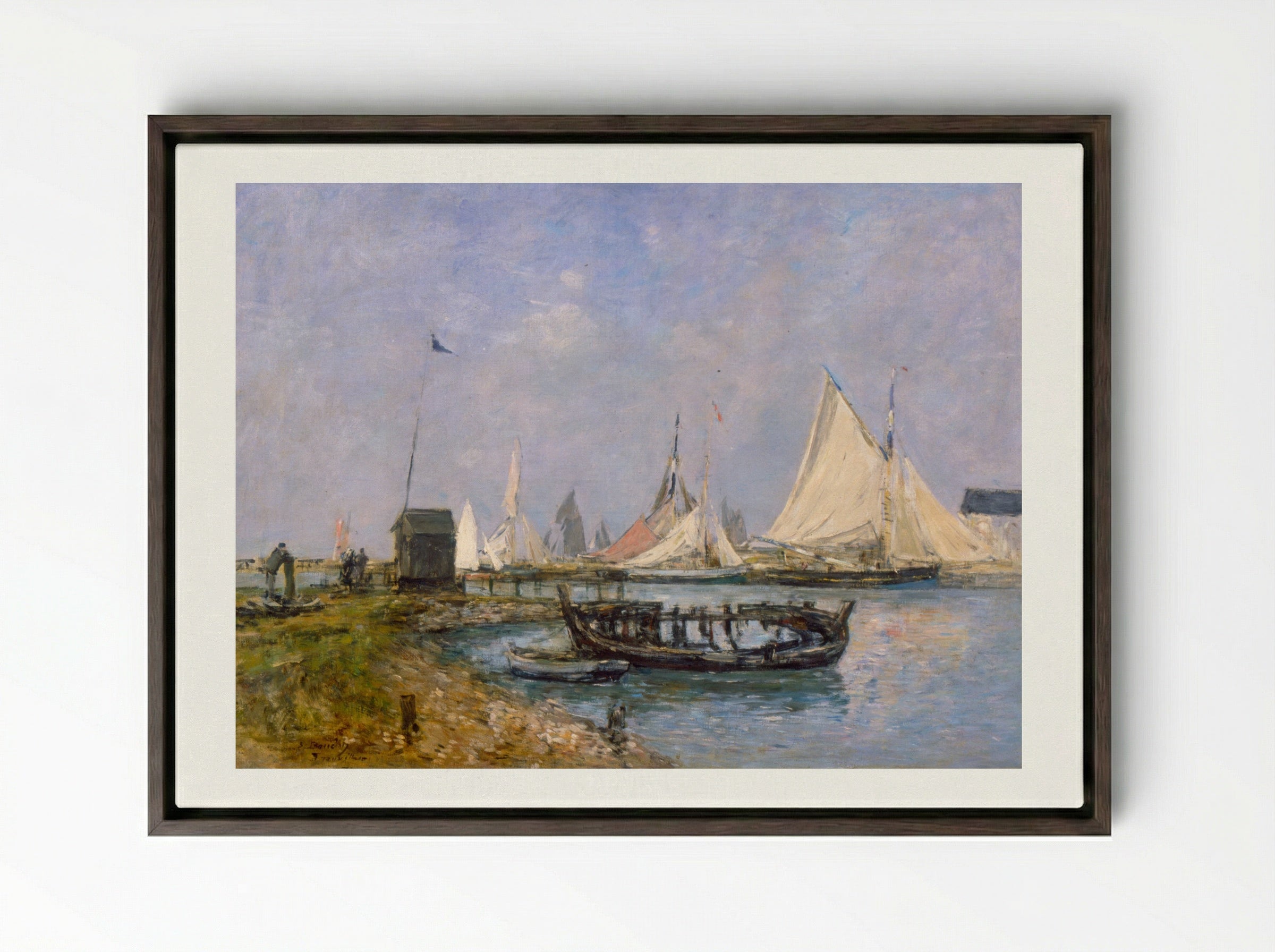 Entrance to the Port of Trouville - Eugène Boudin - Framed Canvas Dark Wood