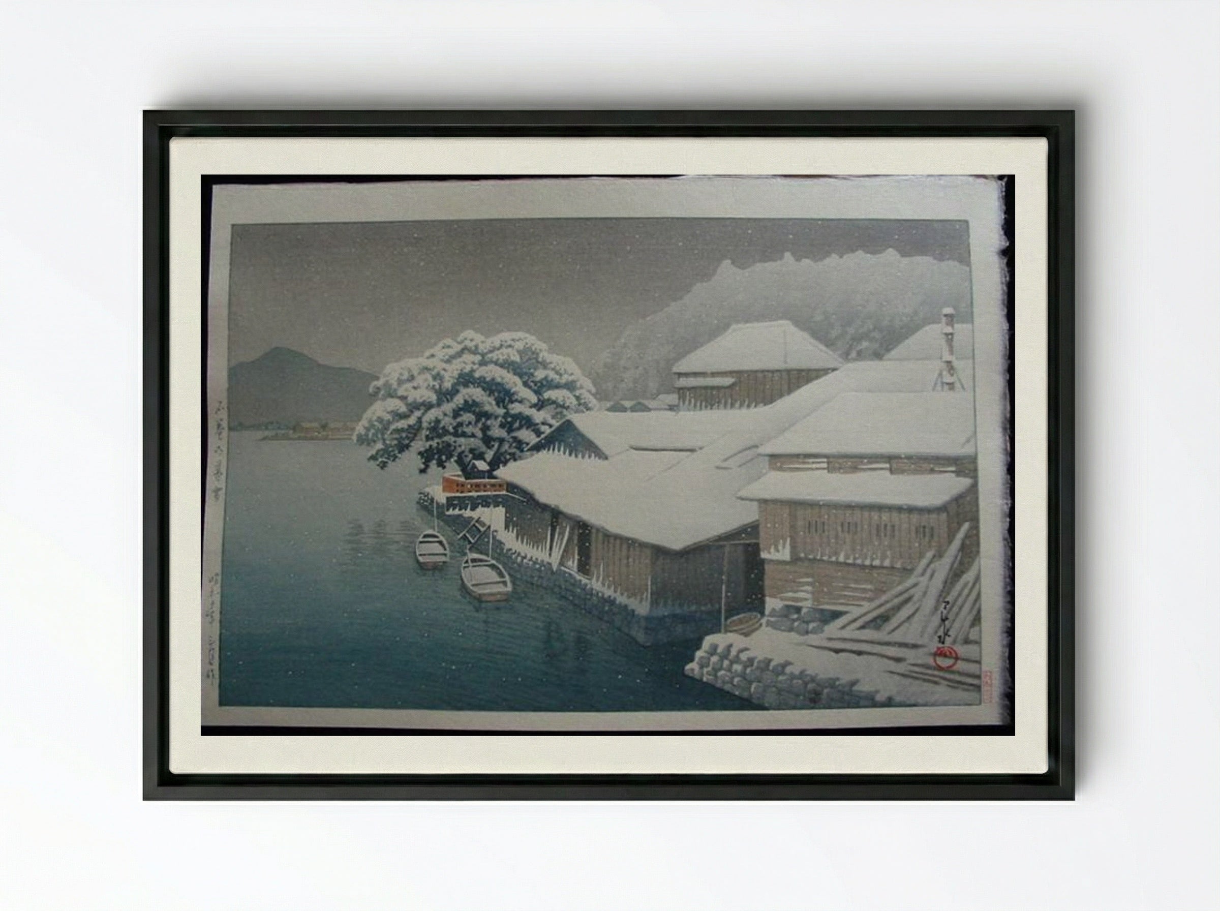 Snow at Ishinomaki - Hasui Kawase - Framed Canvas Black