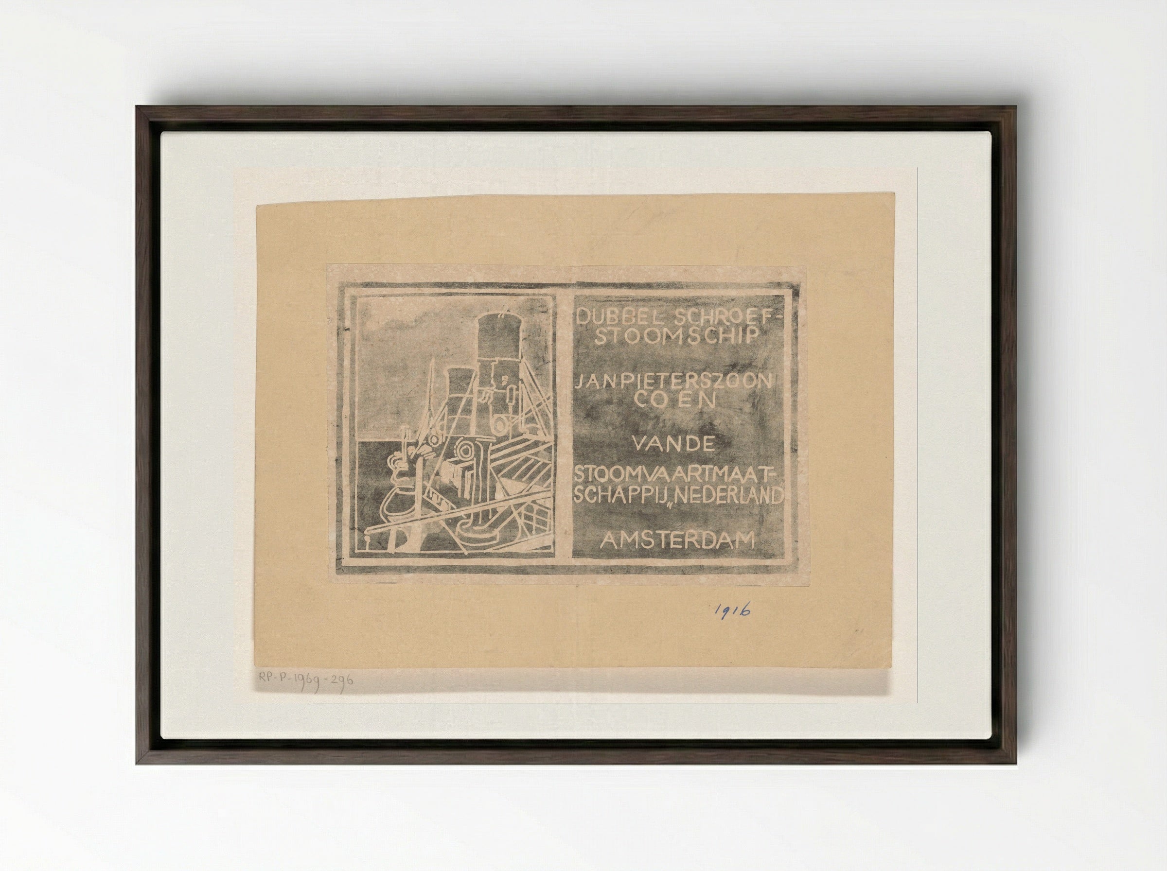 Stoomschip Jan Pieterszoon Coen - Carel Adolph Lion Cachet - Framed Canvas Dark Wood