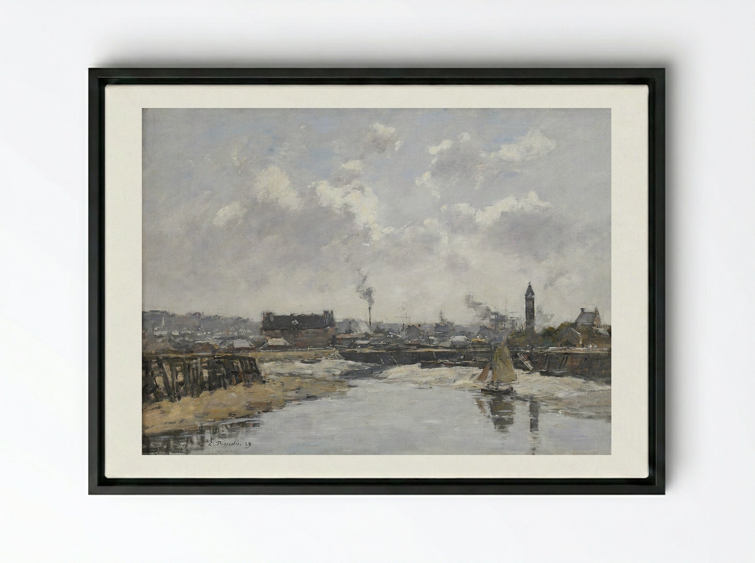 Trouville, the Port at Low Tide - Eugène Boudin - Framed Canvas Black