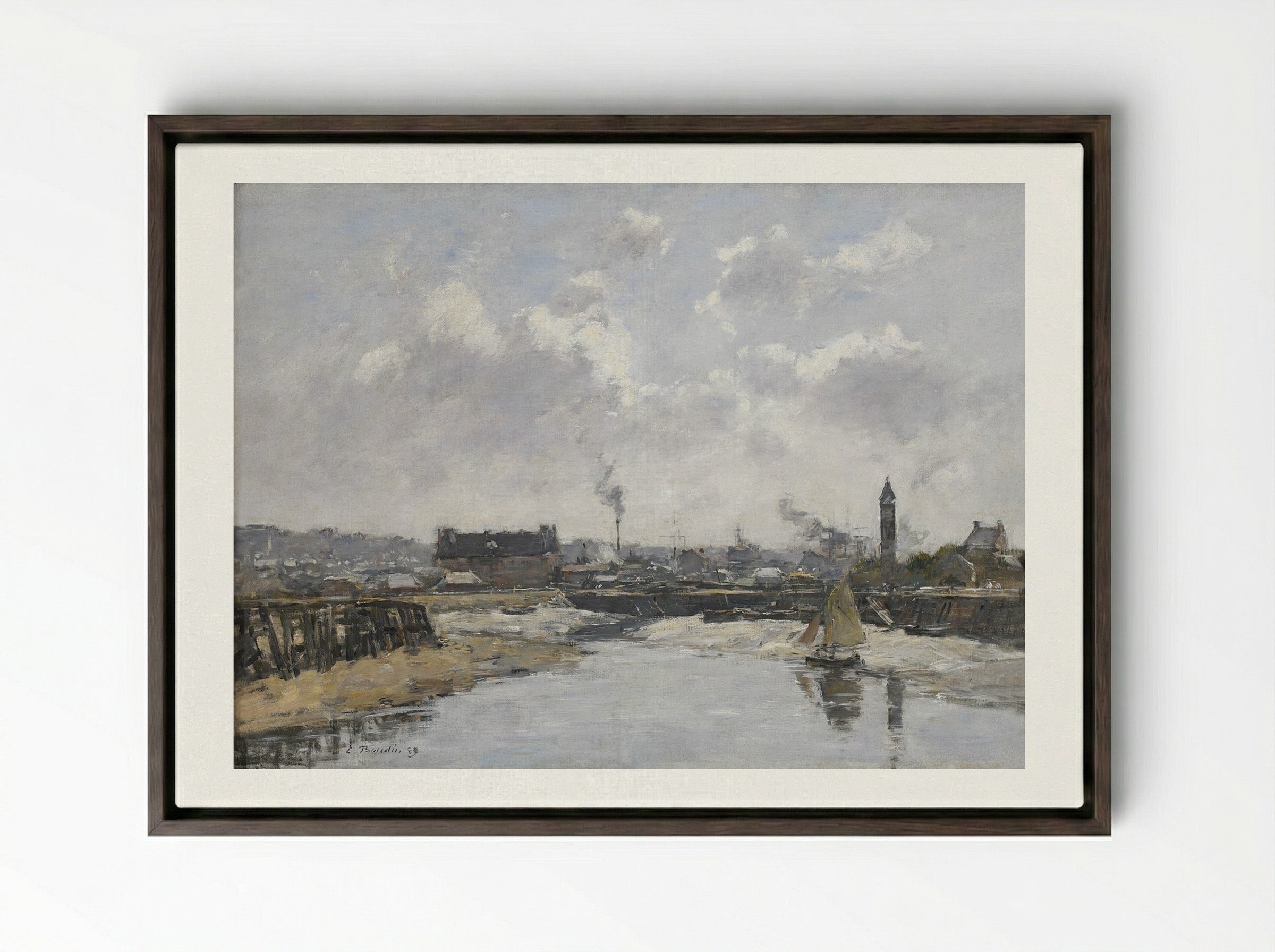 Trouville, the Port at Low Tide - Eugène Boudin - Framed Canvas Dark Wood