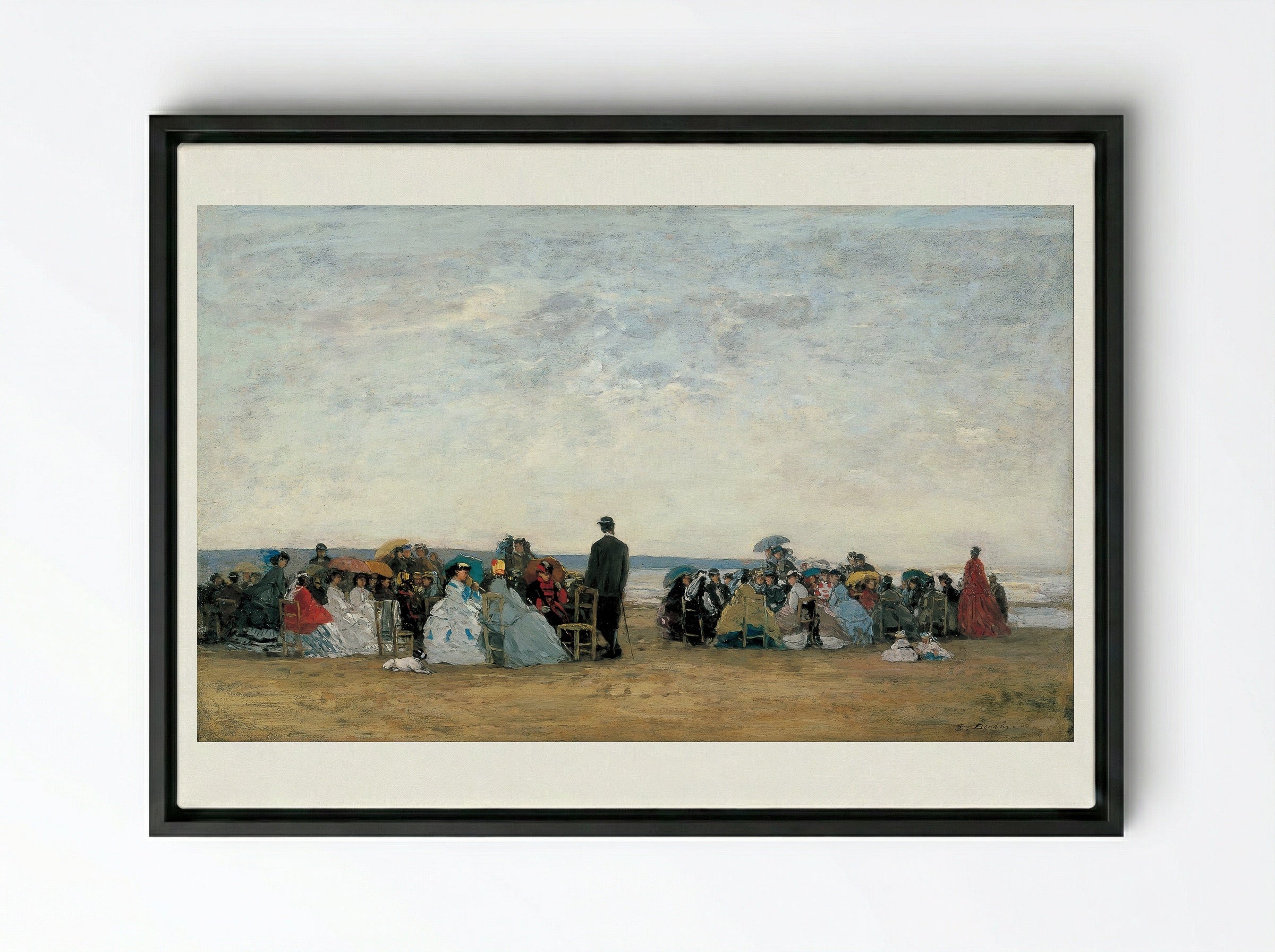 The Beach at Trouville - Eugène Boudin - Framed Canvas Black