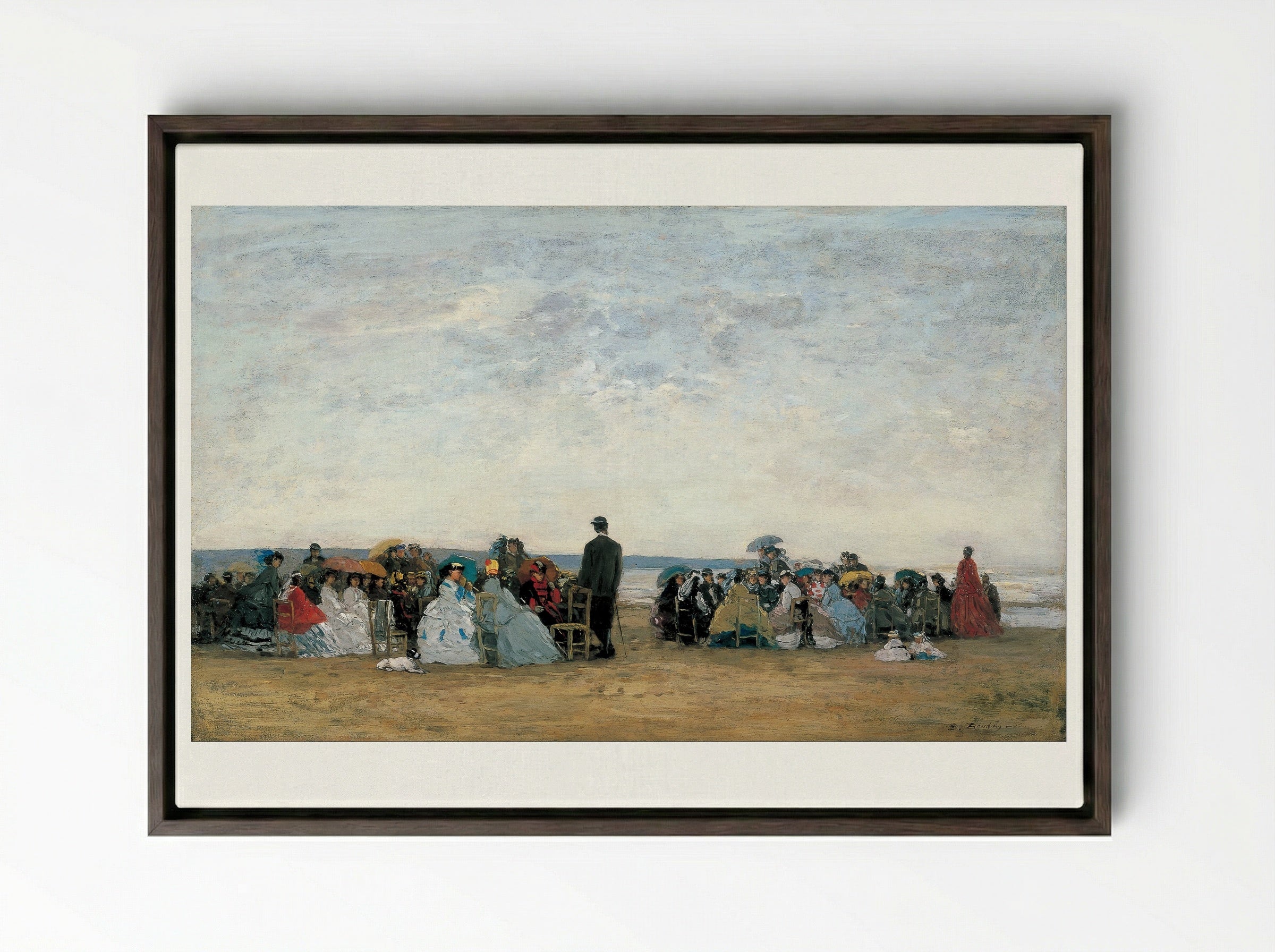 The Beach at Trouville - Eugène Boudin - Framed Canvas Dark Wood