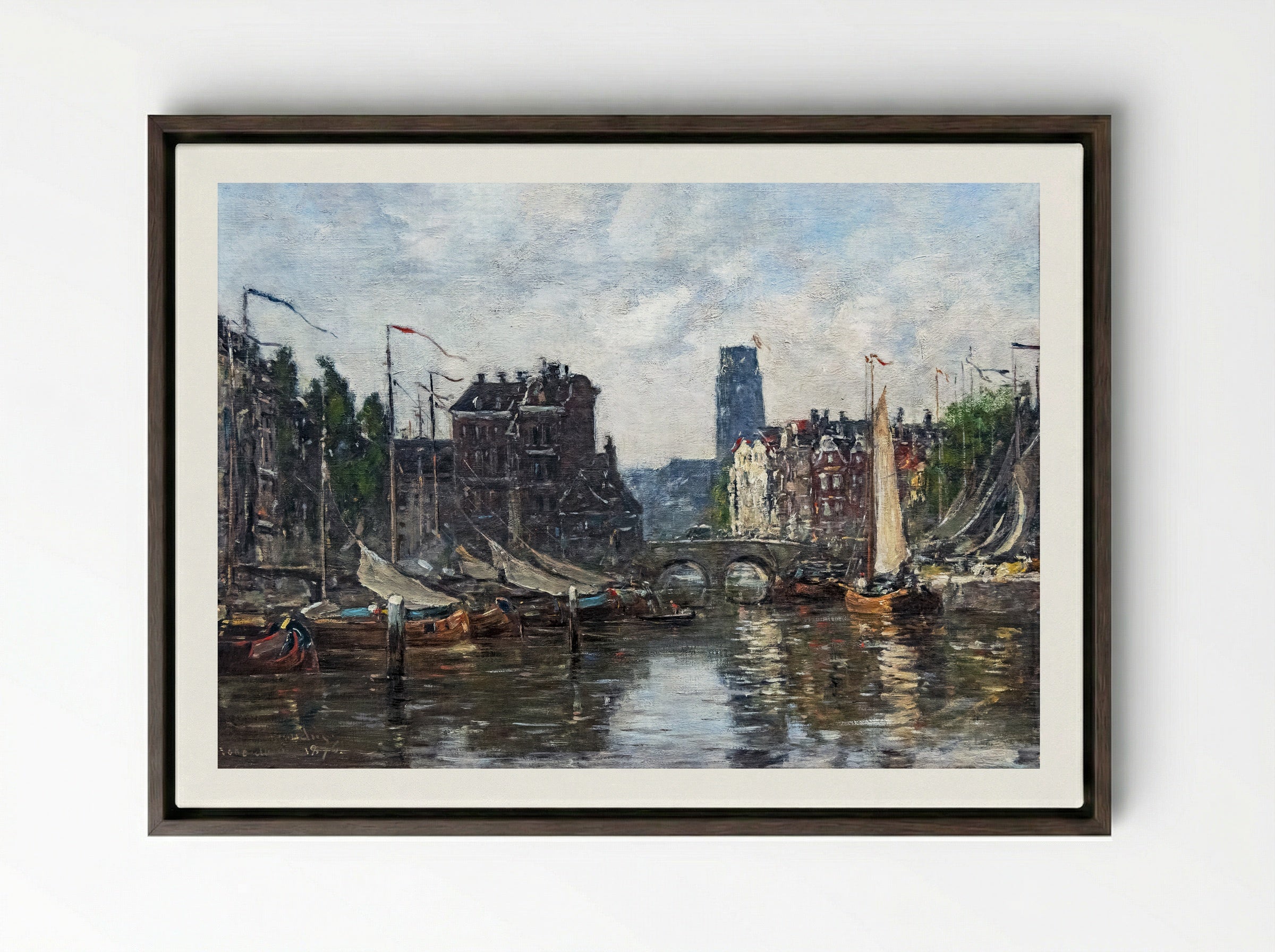 Rotterdam, Le Pont de Bourse - Eugène Boudin - Framed Canvas Dark Wood