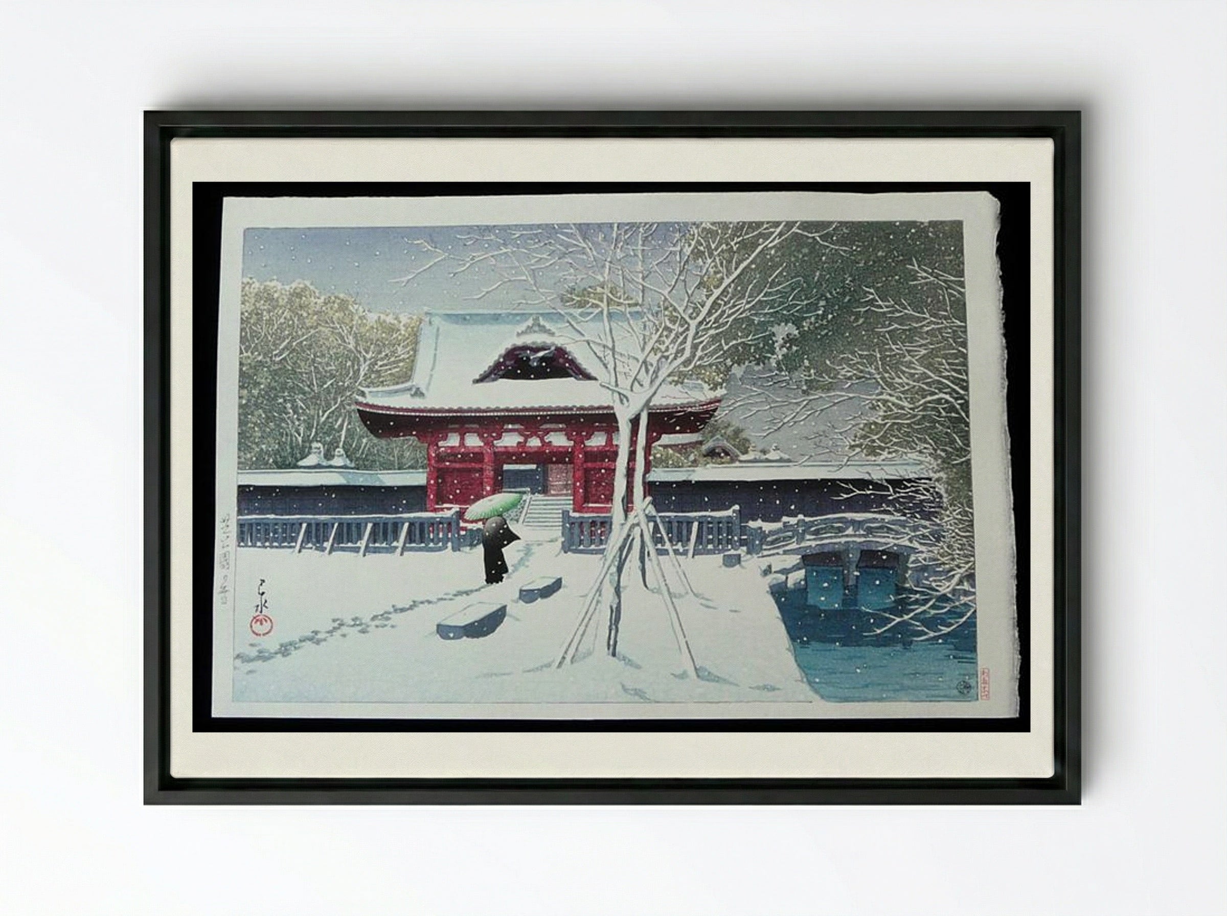 Snow at Shiba Park - Hasui Kawase - Framed Canvas Black