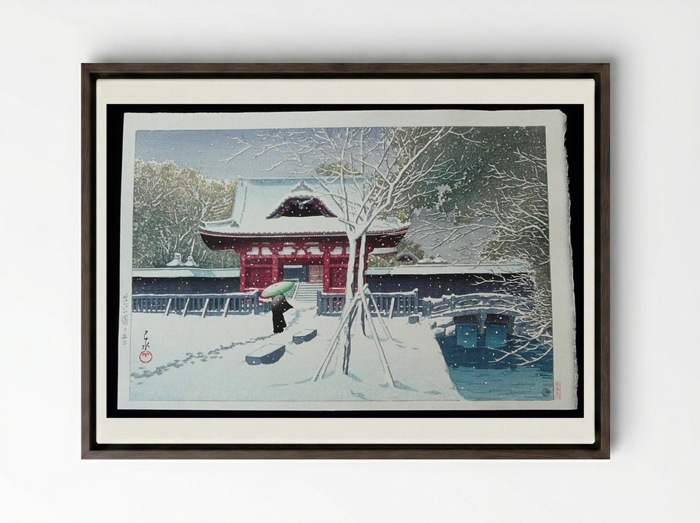 Snow at Shiba Park - Hasui Kawase - Framed Canvas Dark Wood