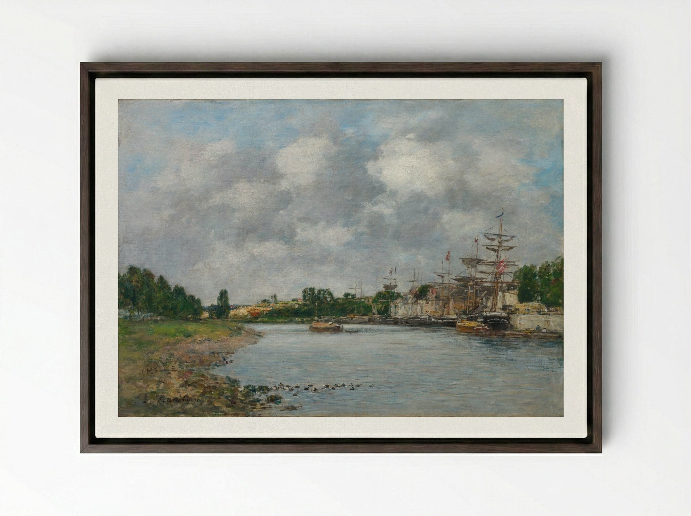 View of the Port of Saint-Valéry-sur-Somme - Eugène Boudin - Framed Canvas Dark Wood
