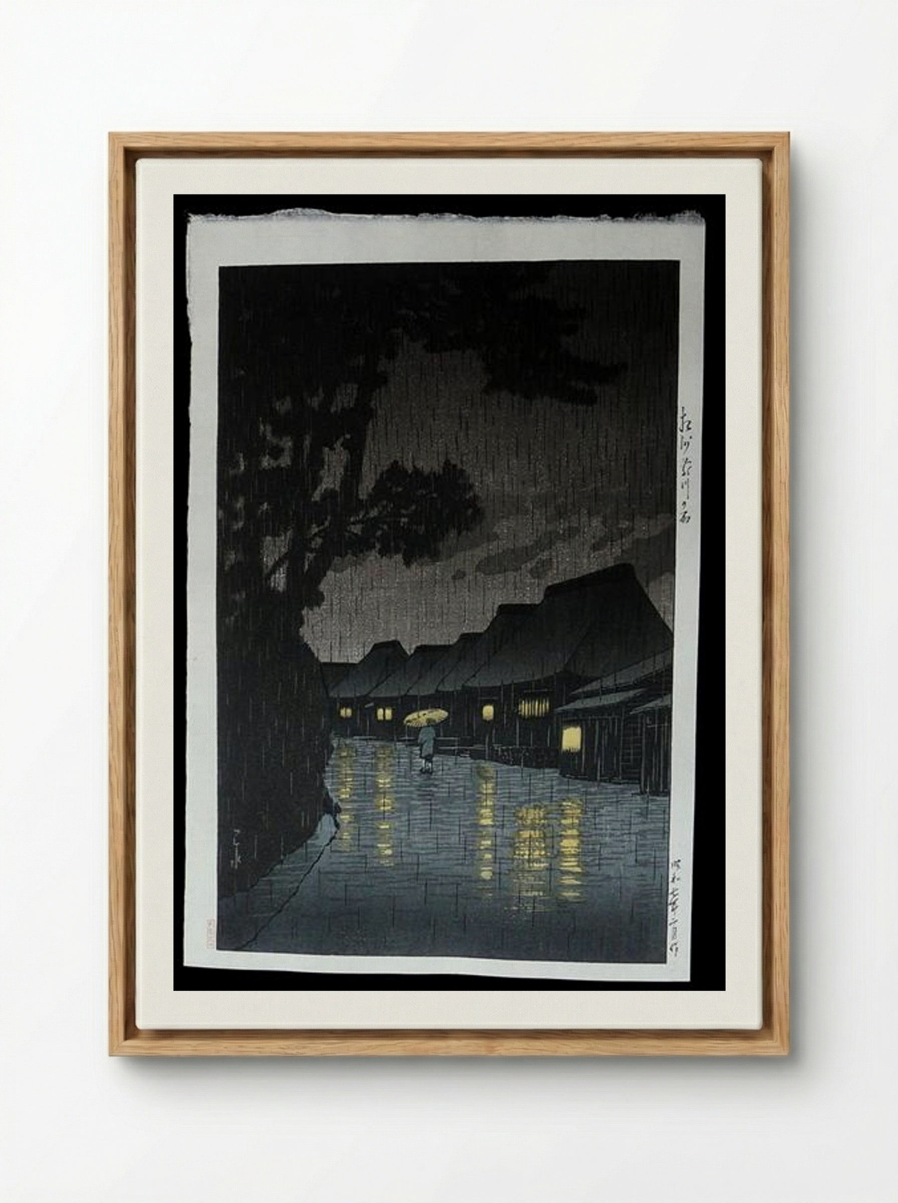 Rainy Night at Maekawa - Hasui Kawase - Framed Canvas Wood