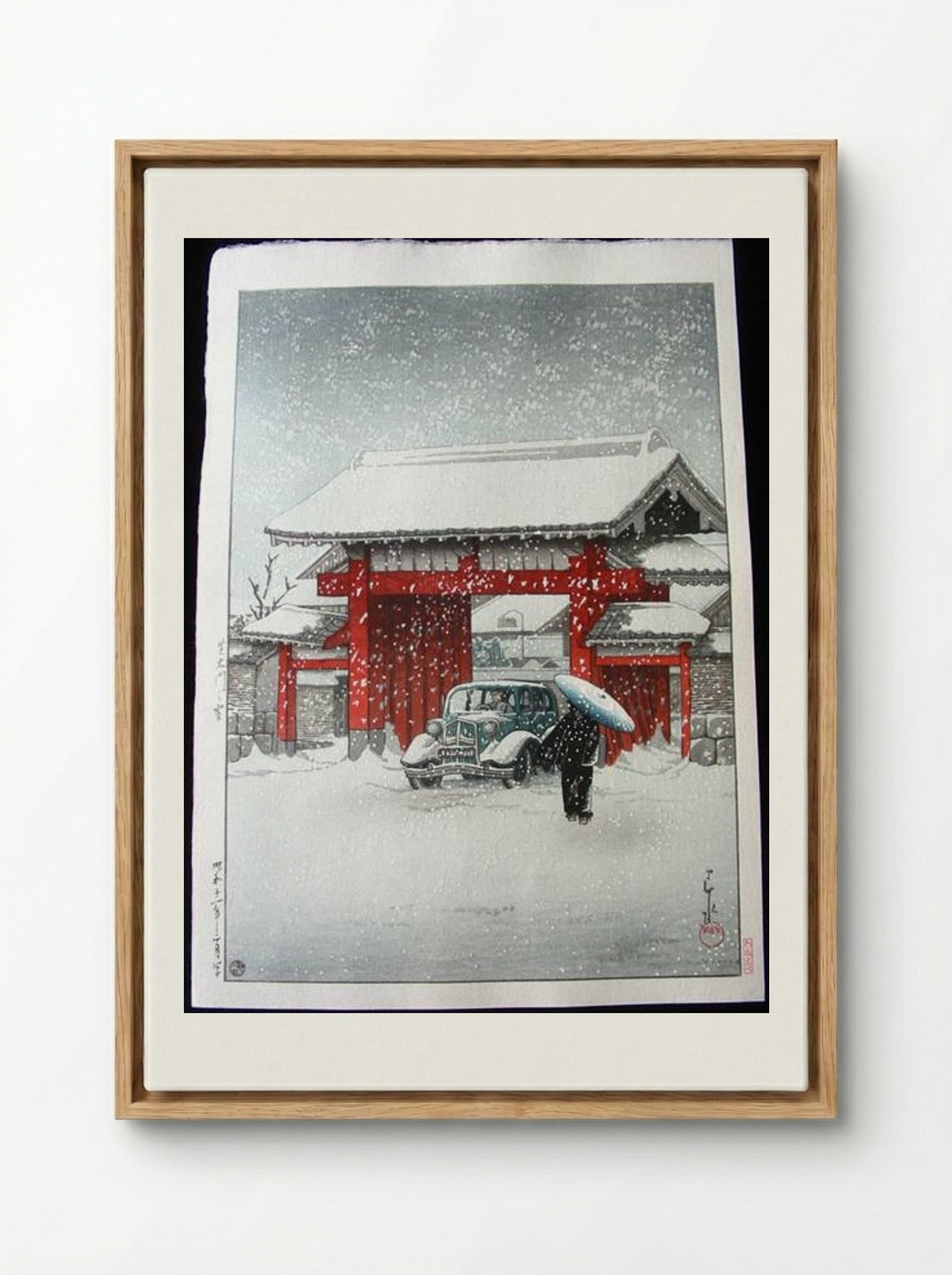 Snow at Shiba Daimon - Hasui Kawase - Framed Canvas Wood