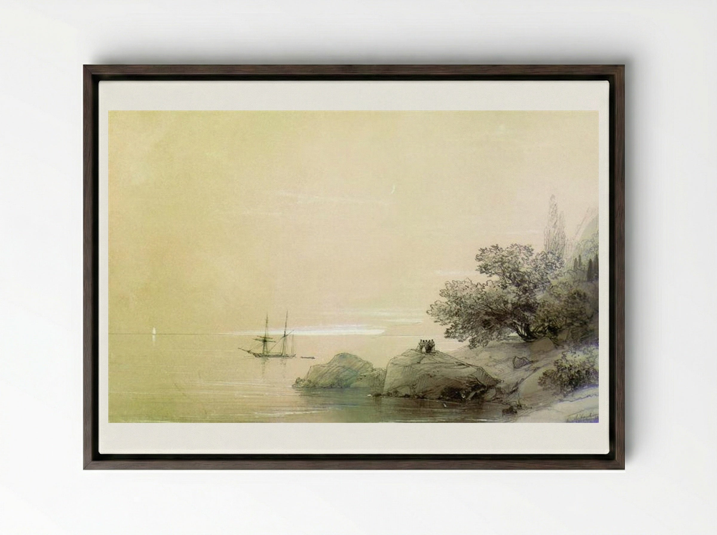 Sea against a rocky shore - Ivan Aivazovsky - Framed Canvas Dark Wood