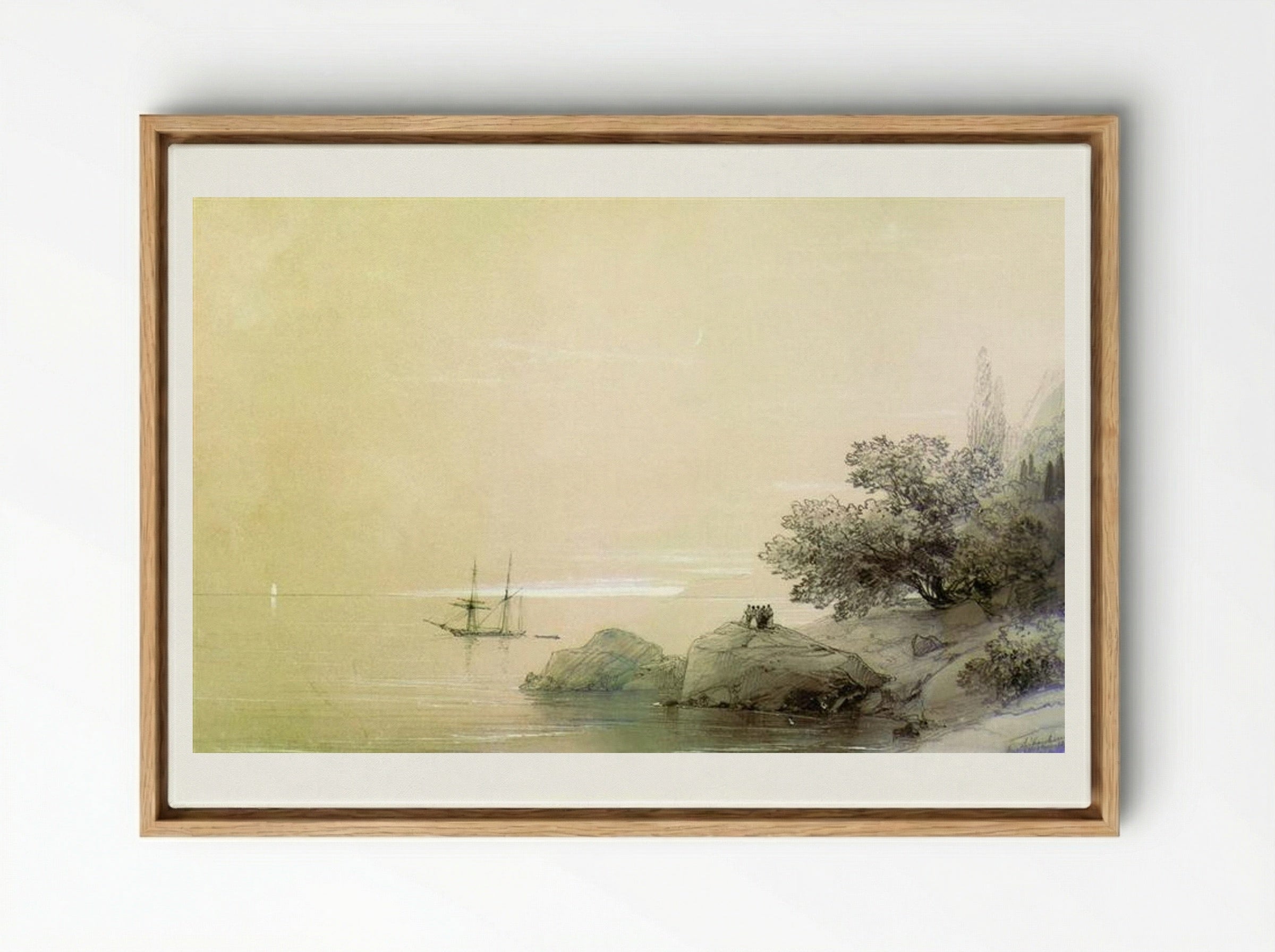 Sea against a rocky shore - Ivan Aivazovsky - Framed Canvas Wood