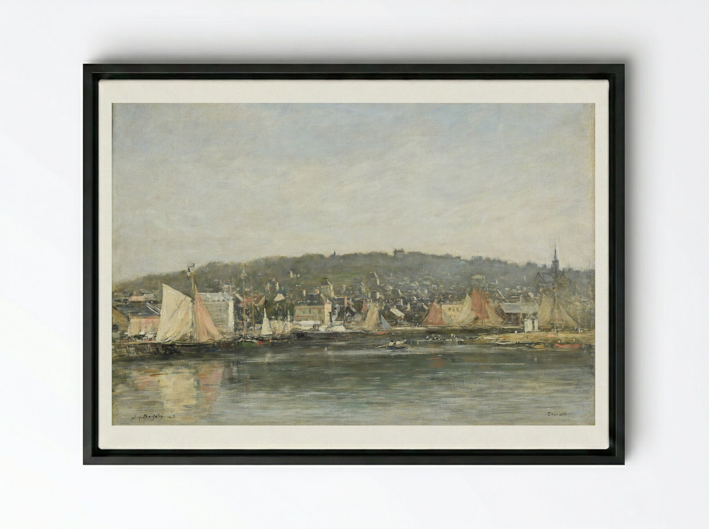 Trouville, the Port - Eugène Boudin - Framed Canvas Black