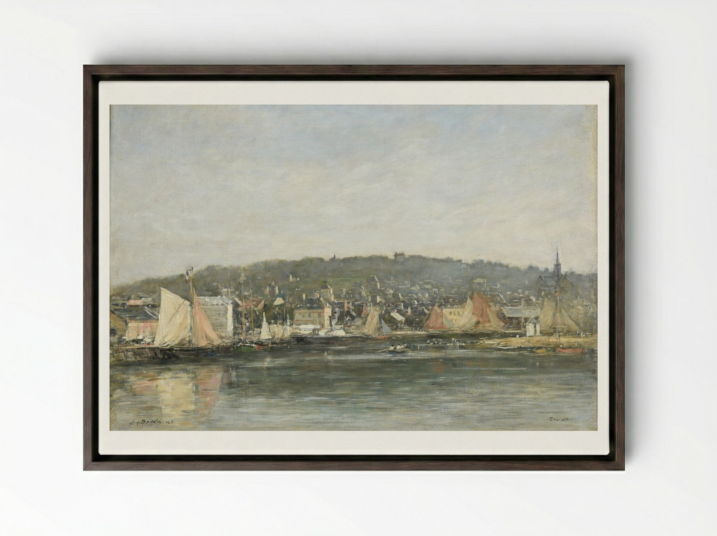 Trouville, the Port - Eugène Boudin - Framed Canvas Dark Wood