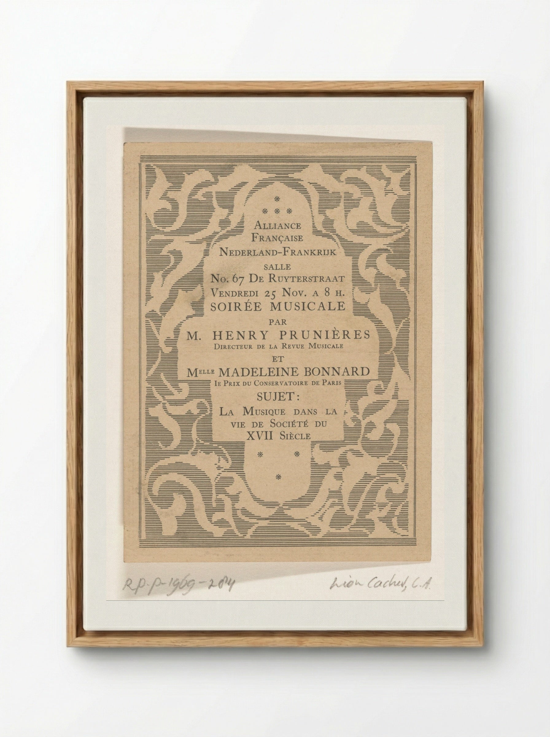Aankondiging voor muziekavond van de Alliance Française - Carel Adolph Lion Cachet - Framed Canvas Wood