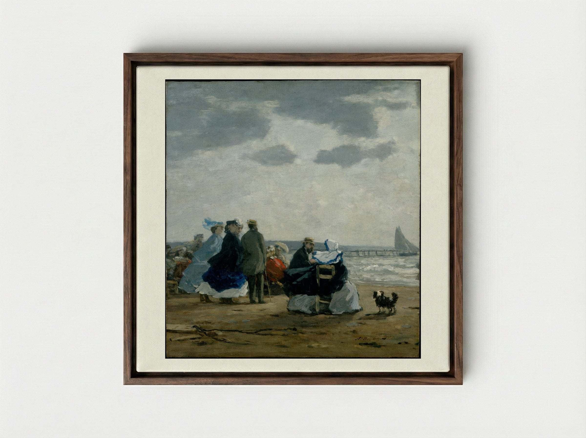 On the Beach, Dieppe - Eugène Boudin - Framed Canvas Dark Wood