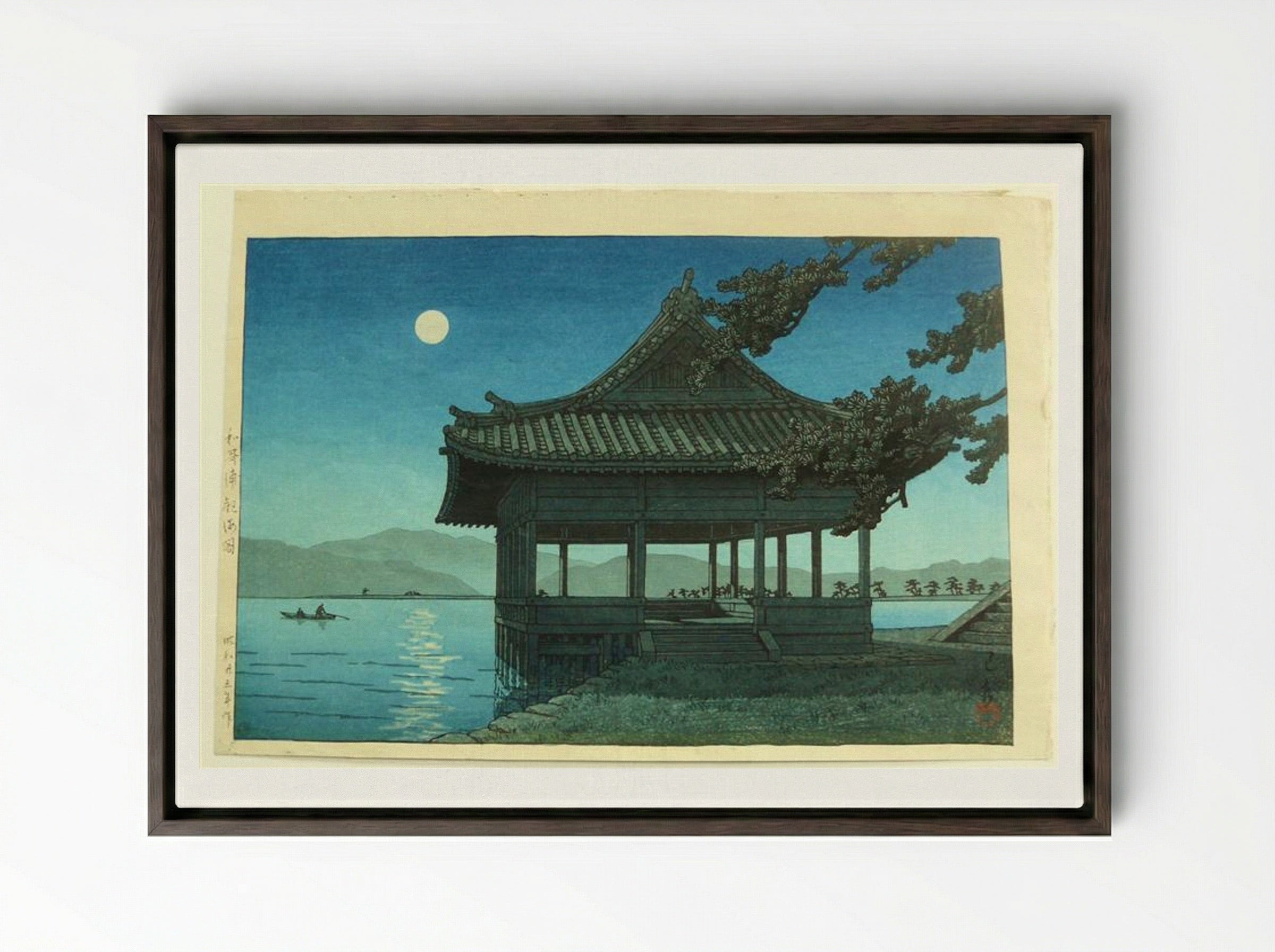 Kankai Pavillion at Wakaura Beach - Hasui Kawase - Framed Canvas Dark Wood