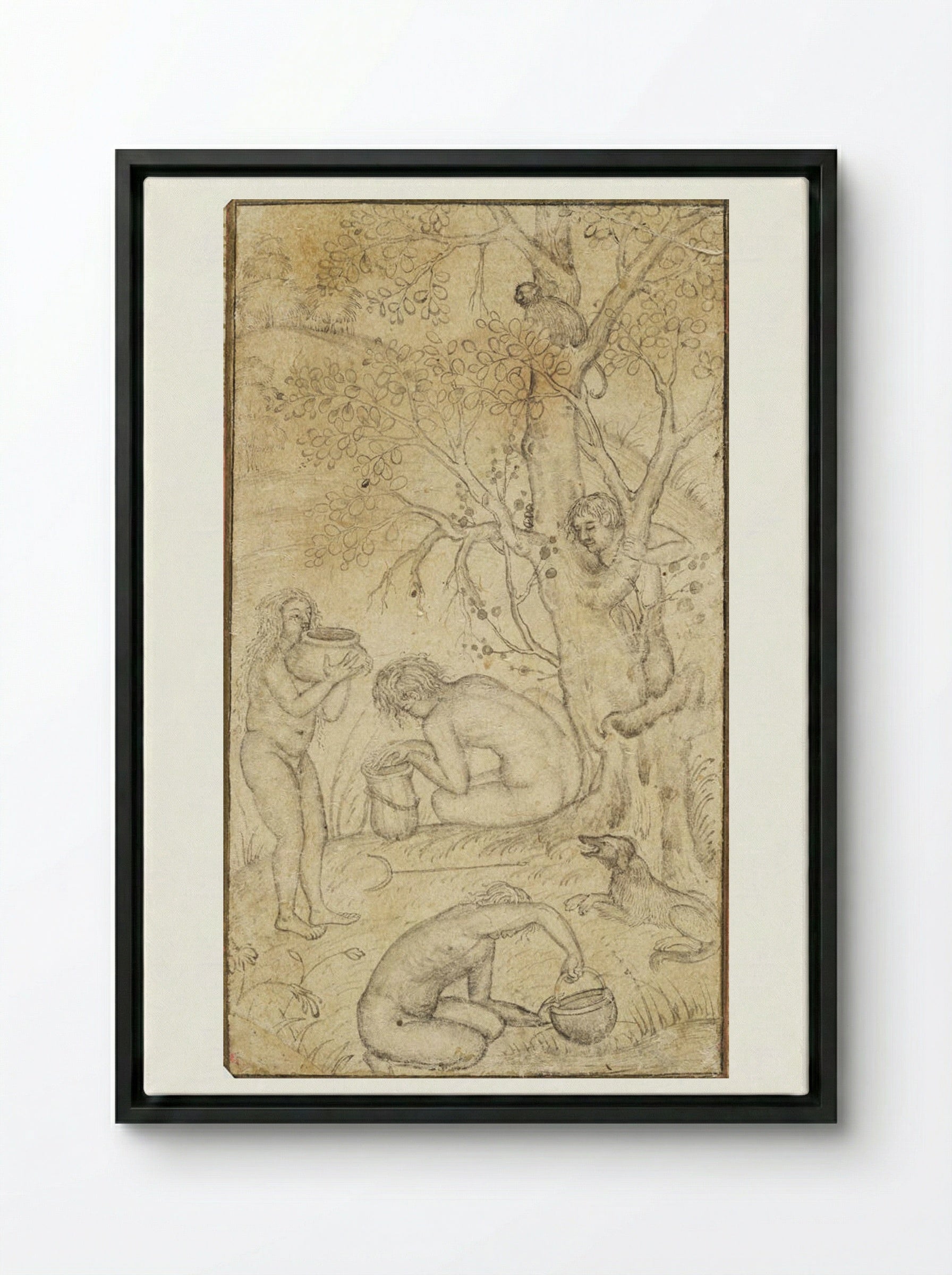 Ascetics Making Bhang - Basawan - Framed Canvas Black