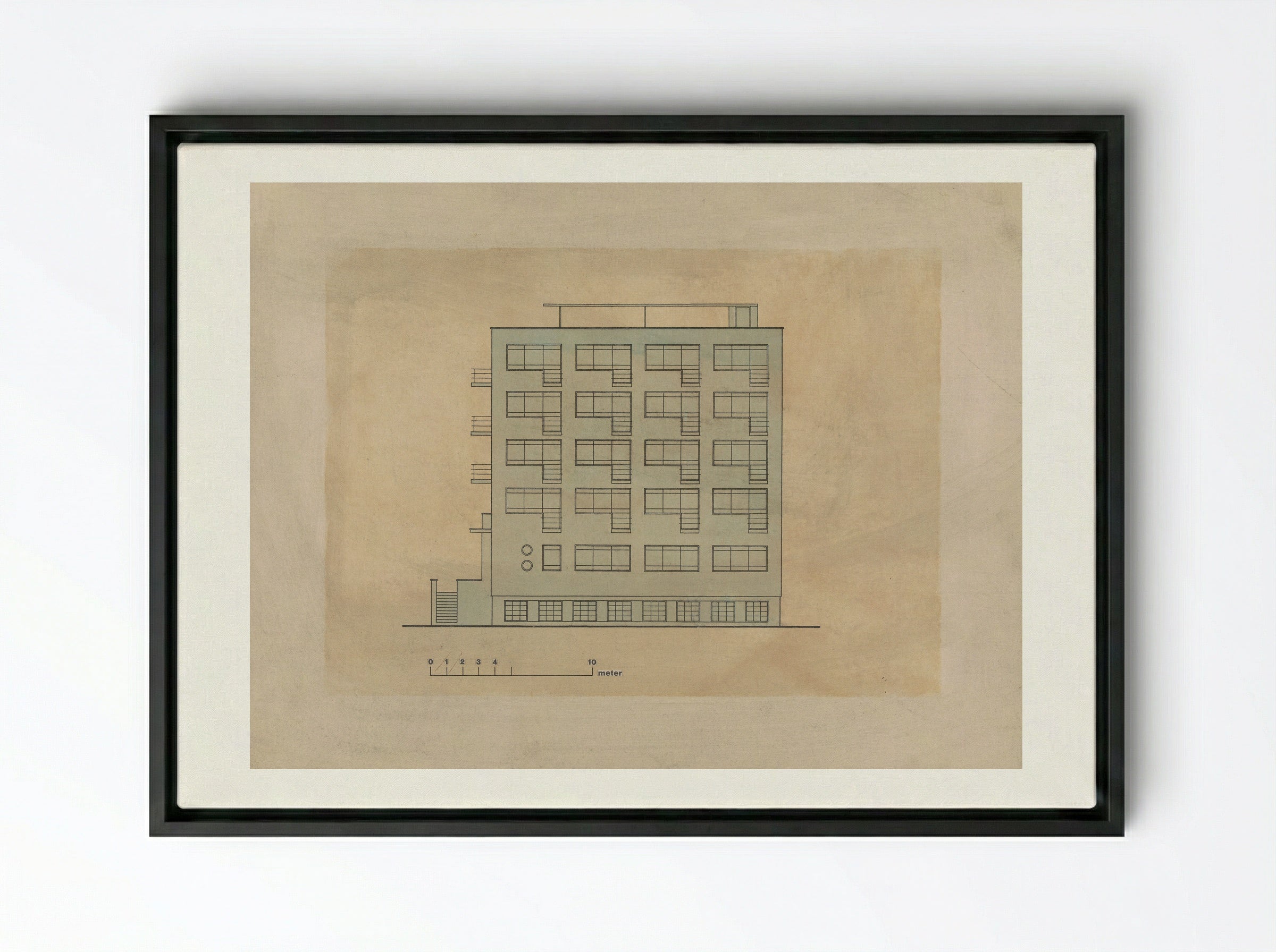 Bauhaus Building, Dessau: Studio Wing Elevation - Walter Gropius - Framed Canvas Black