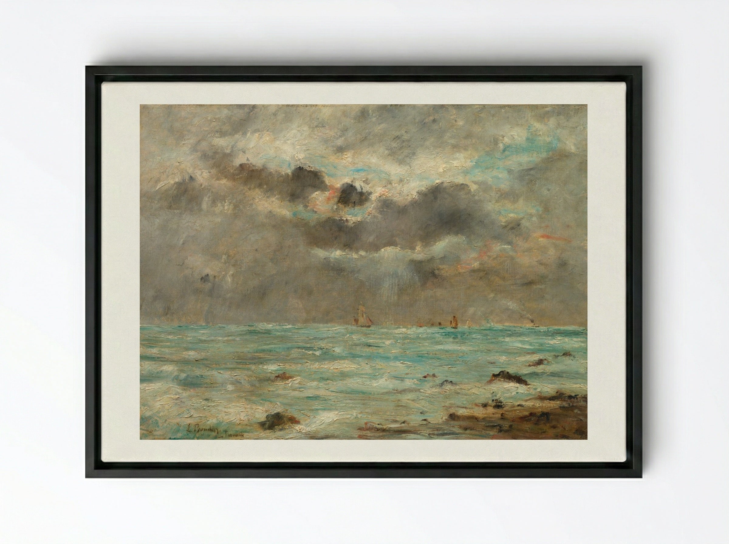 The Coast at Trouville - Eugène Boudin - Framed Canvas Black
