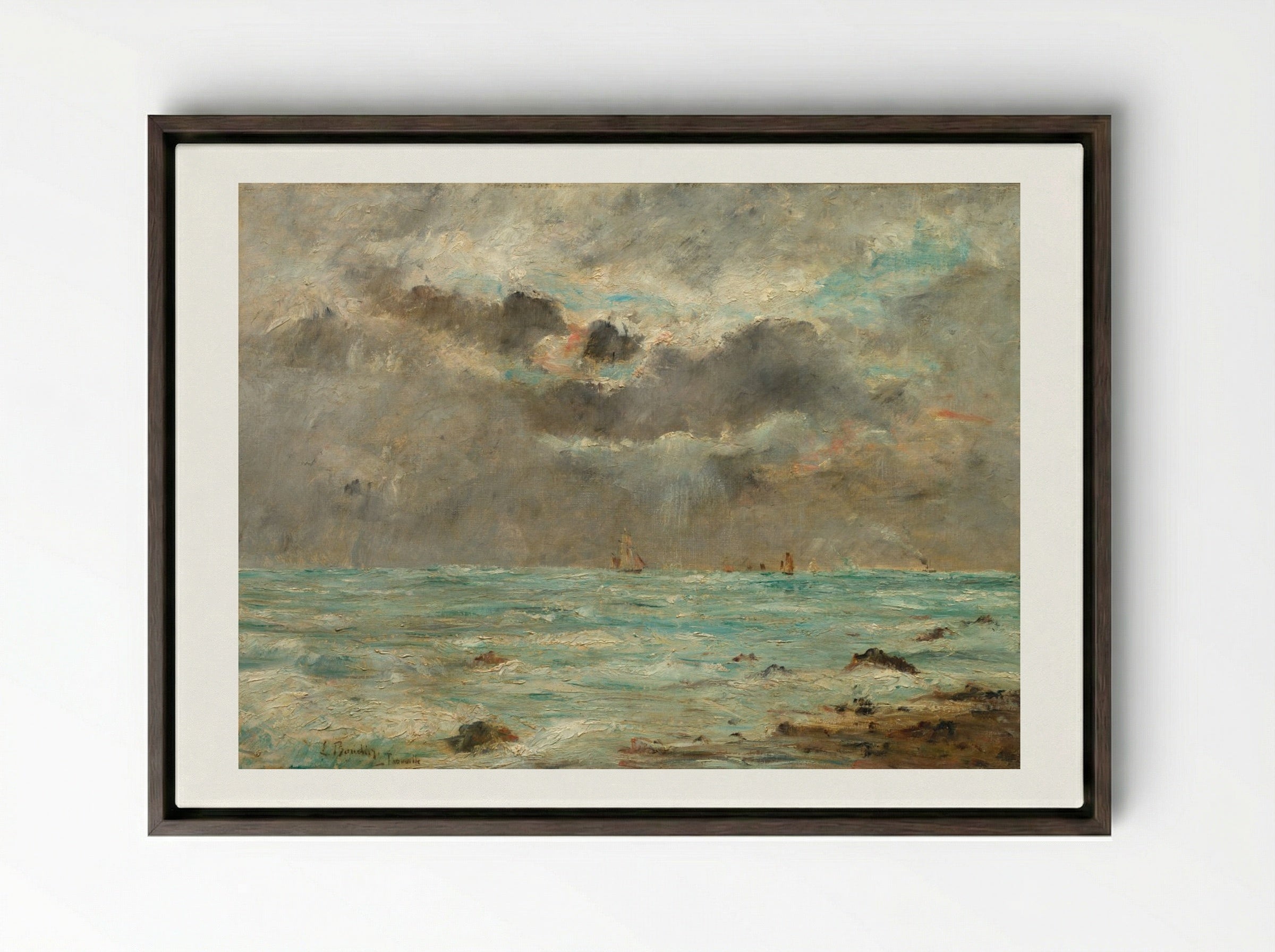 The Coast at Trouville - Eugène Boudin - Framed Canvas Dark Wood