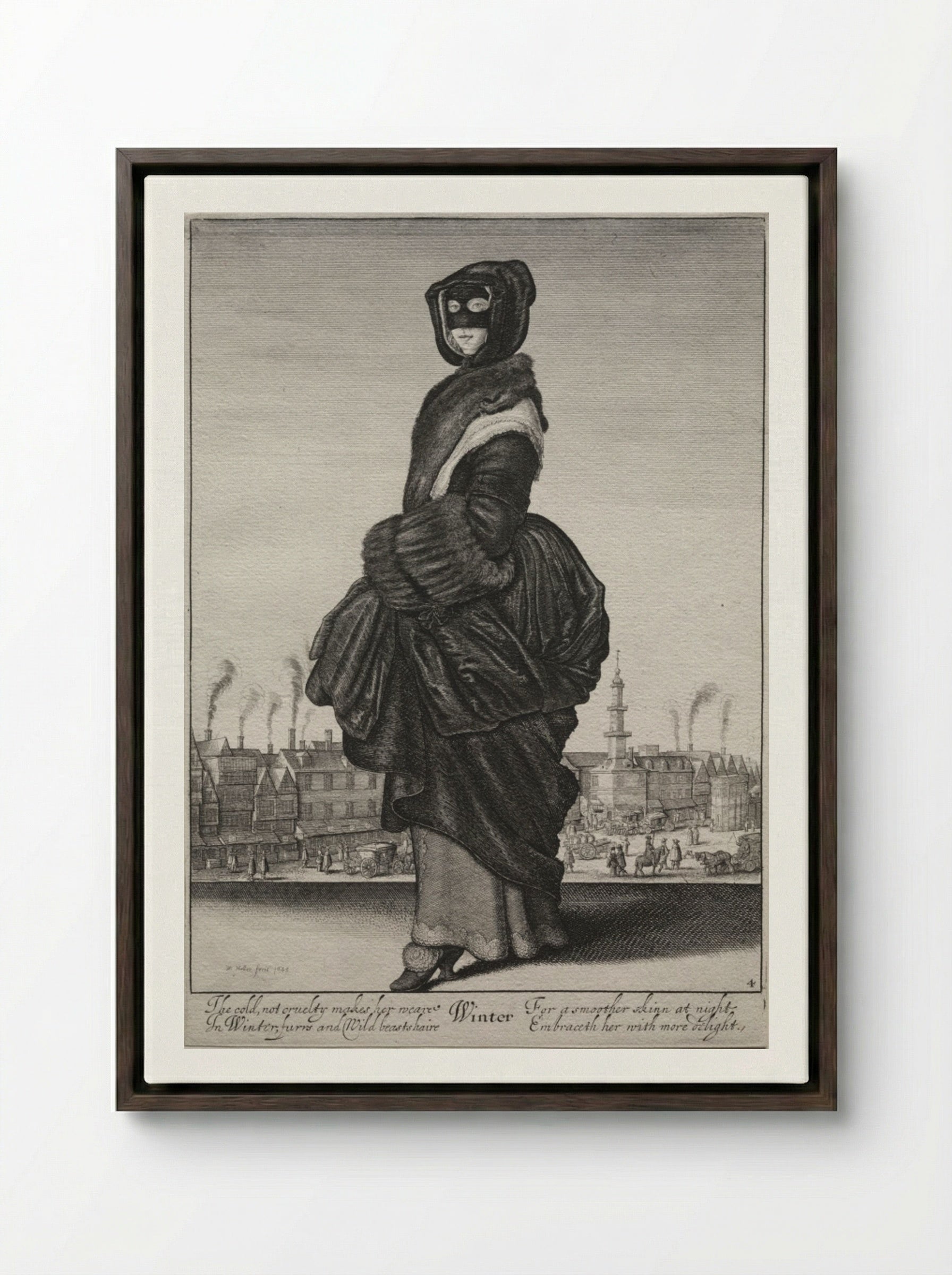 Winter - Wenceslaus Hollar - Framed Canvas Dark Wood